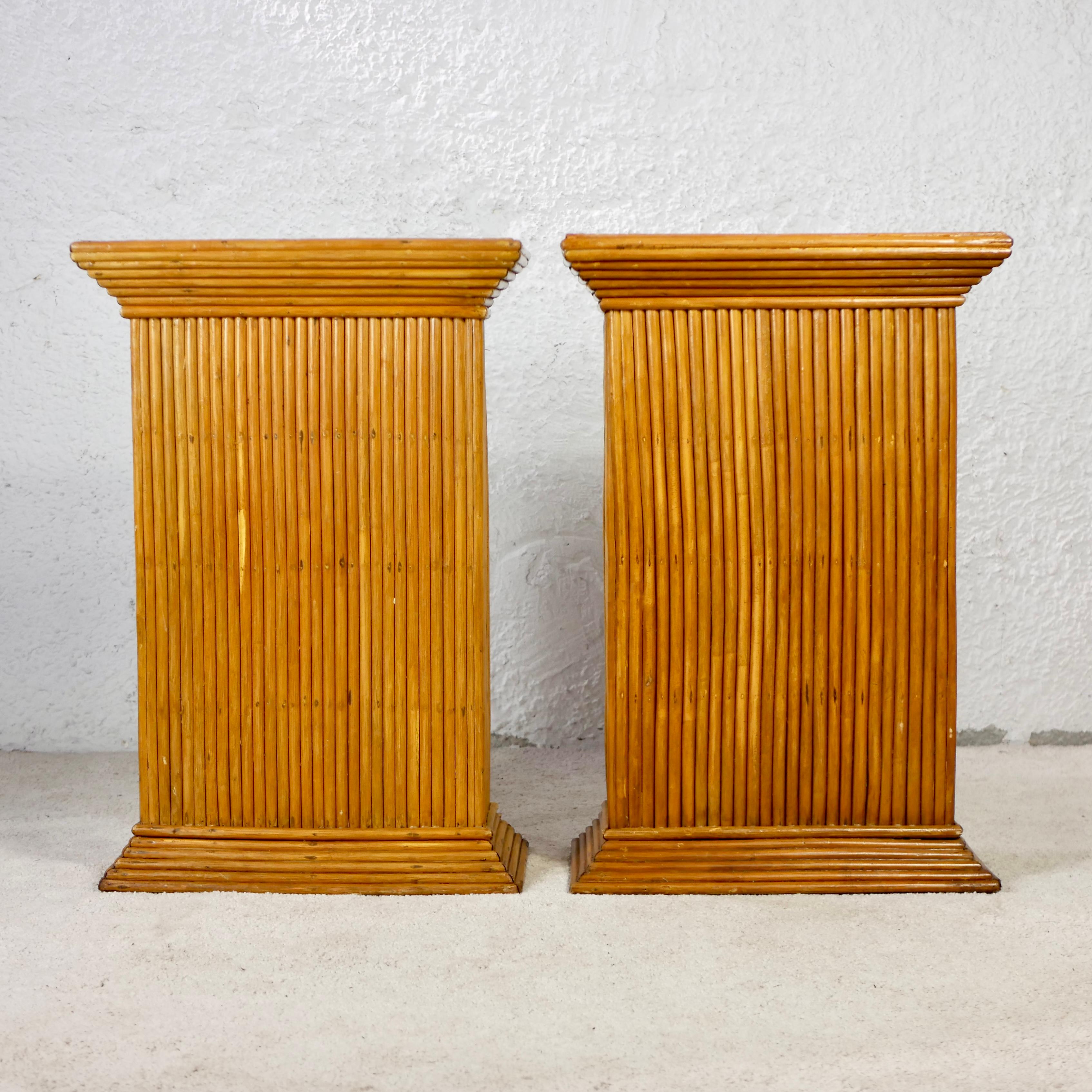 Pair of rattan pedestals in the style of Gabriella Crespi, made in Italy, 1960s For Sale 1