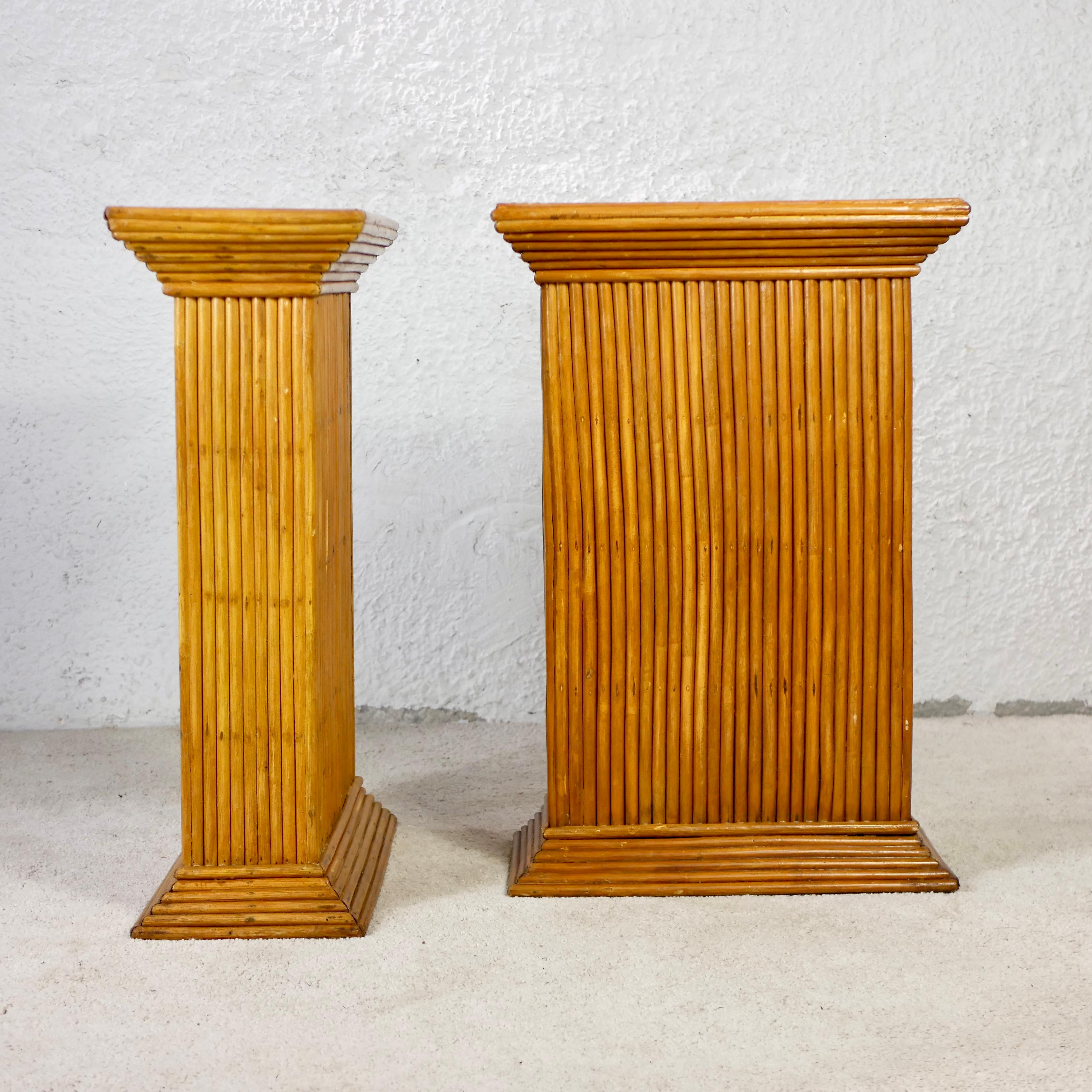 Pair of rattan pedestals in the style of Gabriella Crespi, made in Italy, 1960s For Sale 2