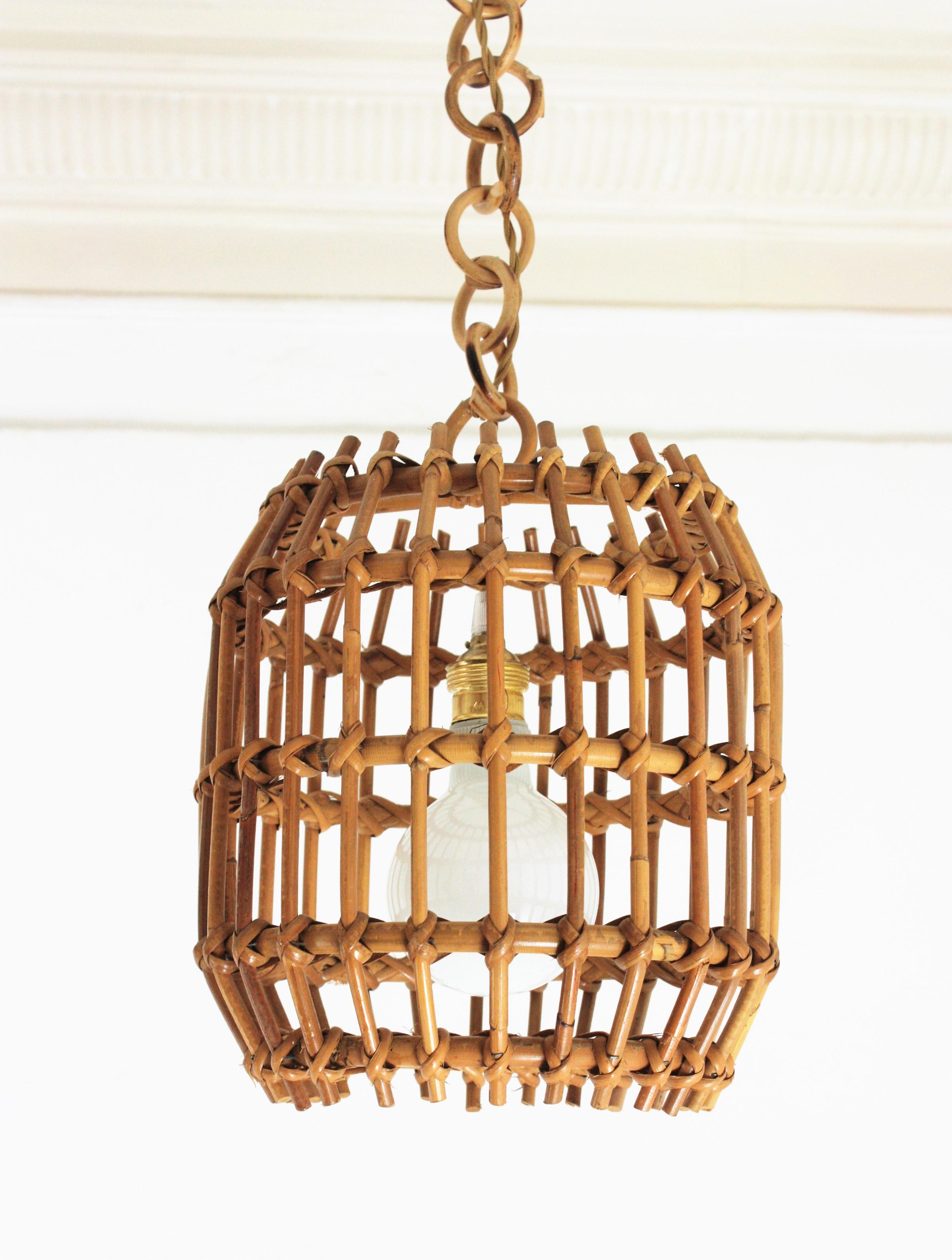 Pair of Rattan Pendant Lights or Lanterns, 1960s For Sale 2