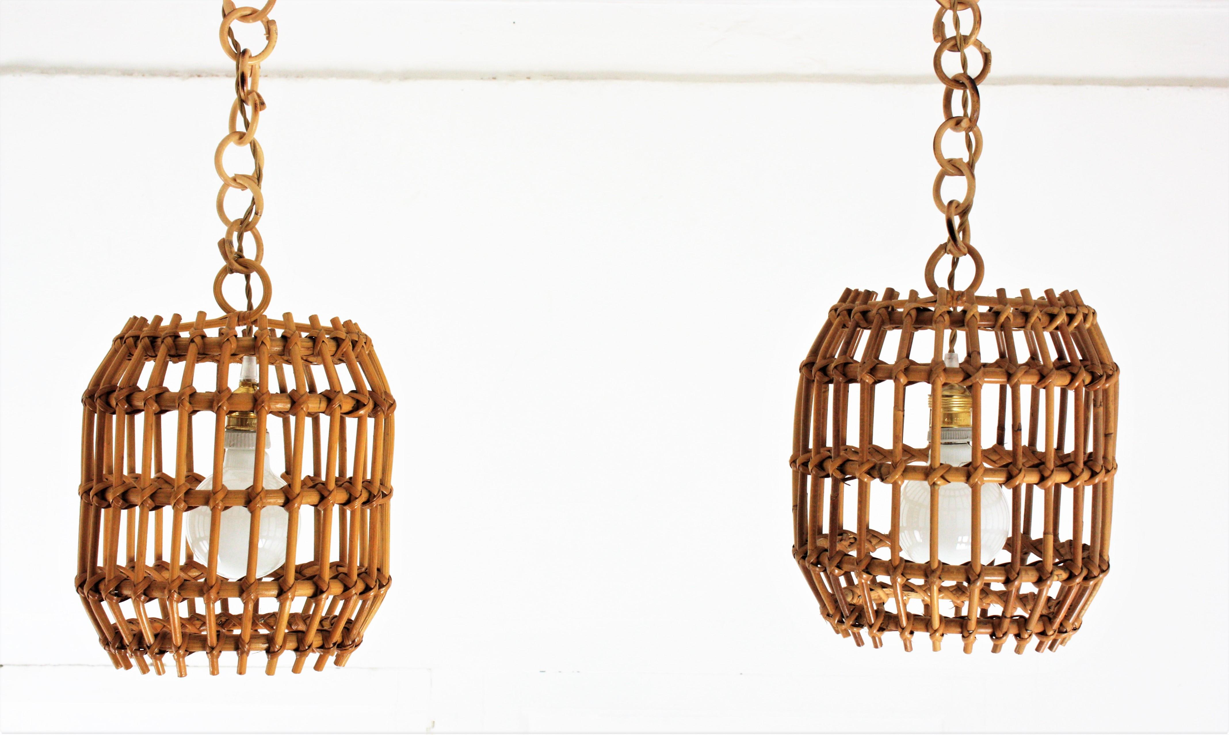 Pair of Rattan Pendant Lights or Lanterns, 1960s For Sale 3