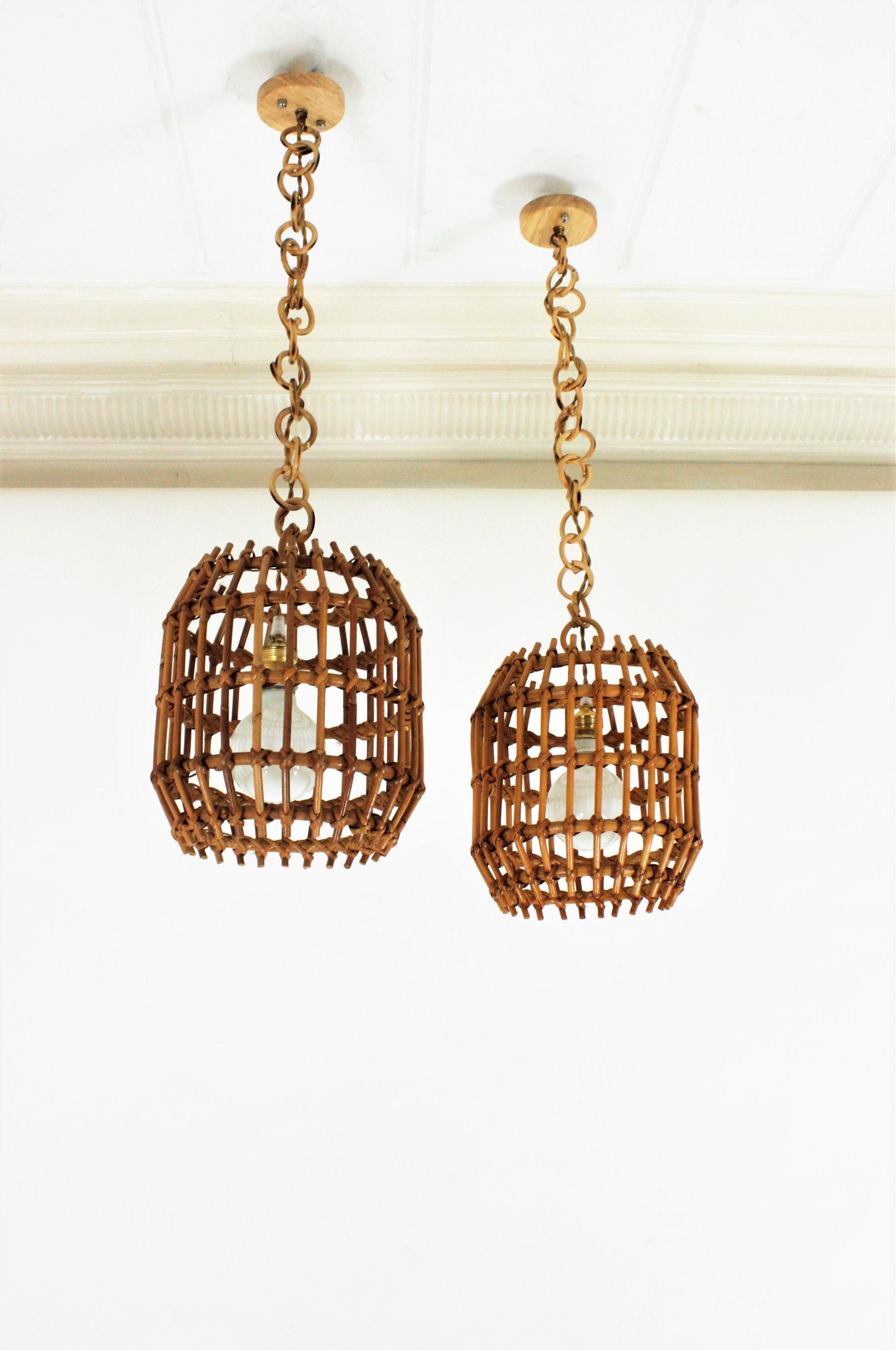 Pair of Rattan Pendant Lights or Lanterns, 1960s For Sale 4