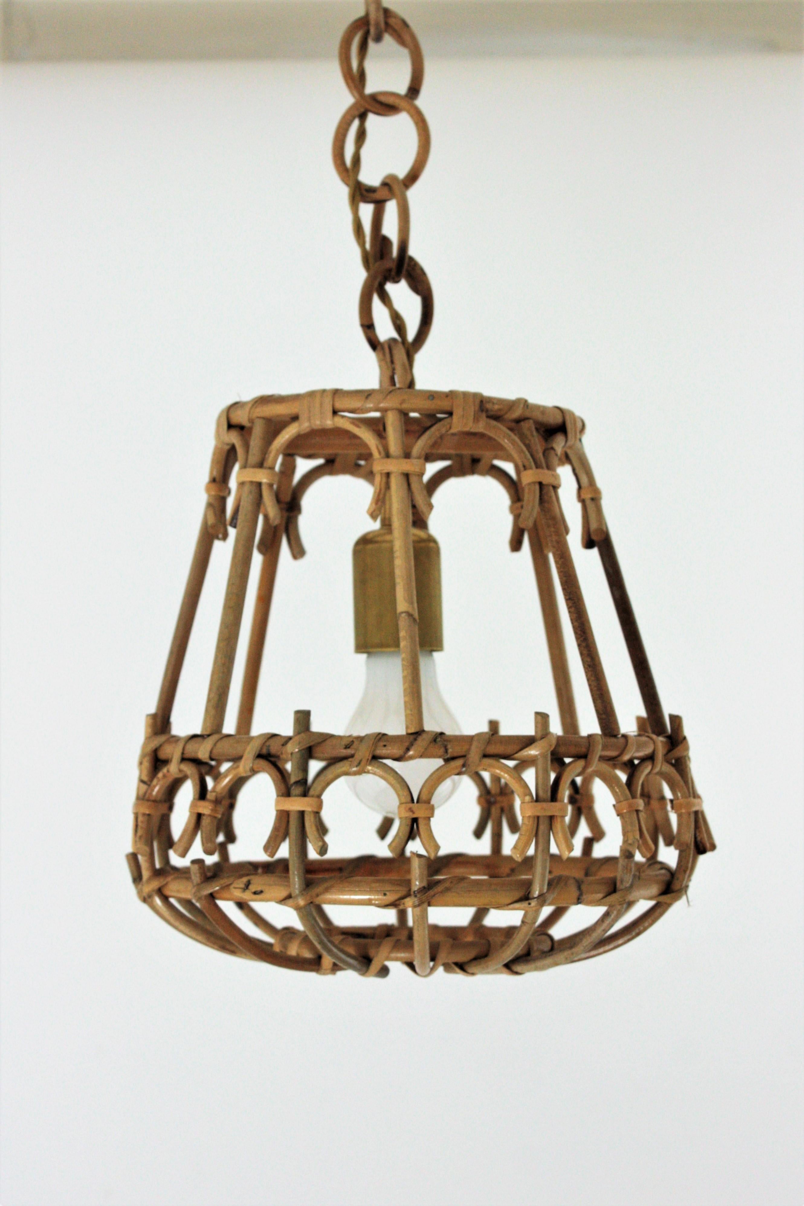  Pair of Rattan Pendant Lights or Lanterns, 1960s For Sale 4