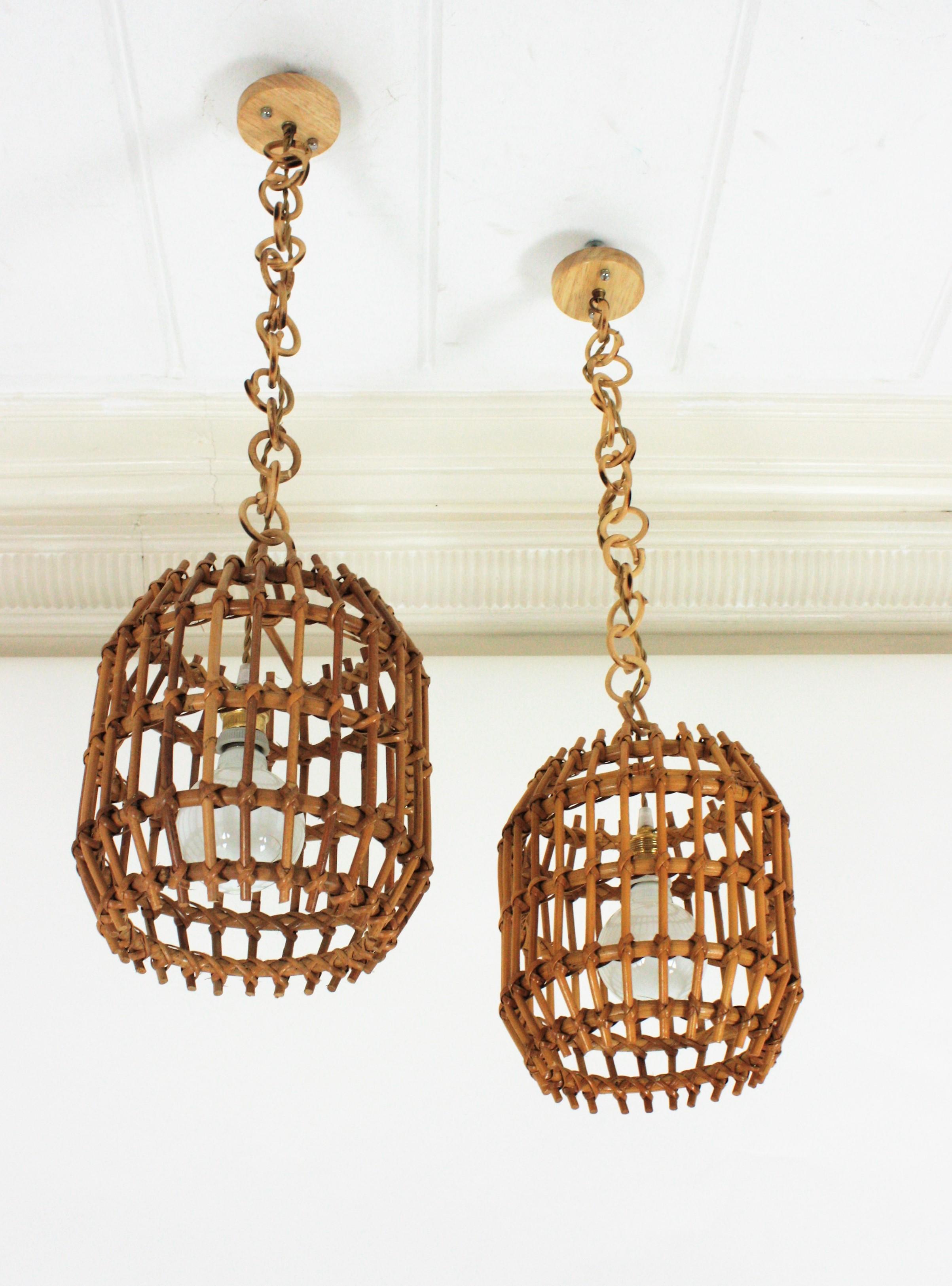 Pair of Rattan Pendant Lights or Lanterns, 1960s For Sale 5