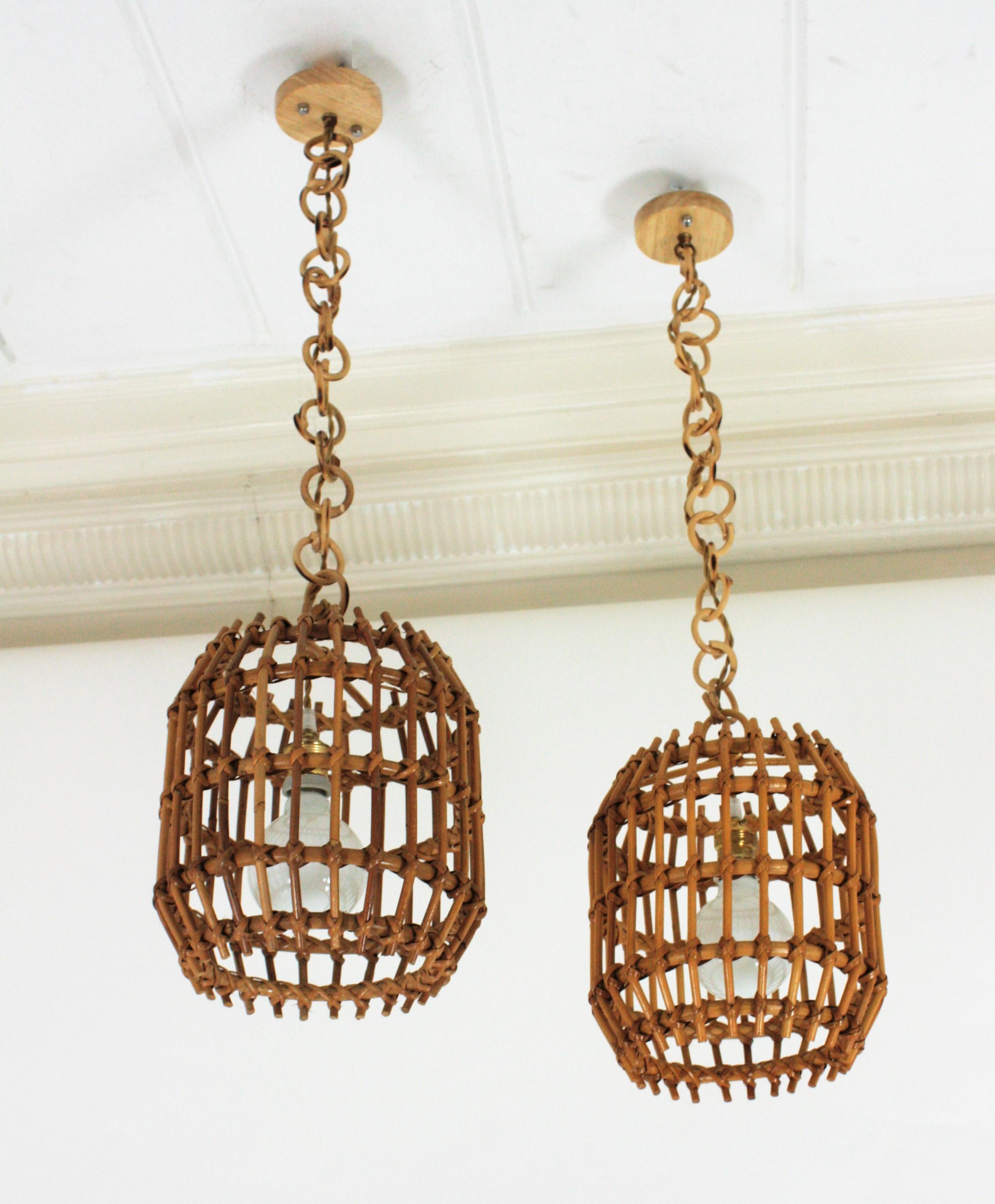 Pair of Rattan Pendant Lights or Lanterns, 1960s For Sale 6
