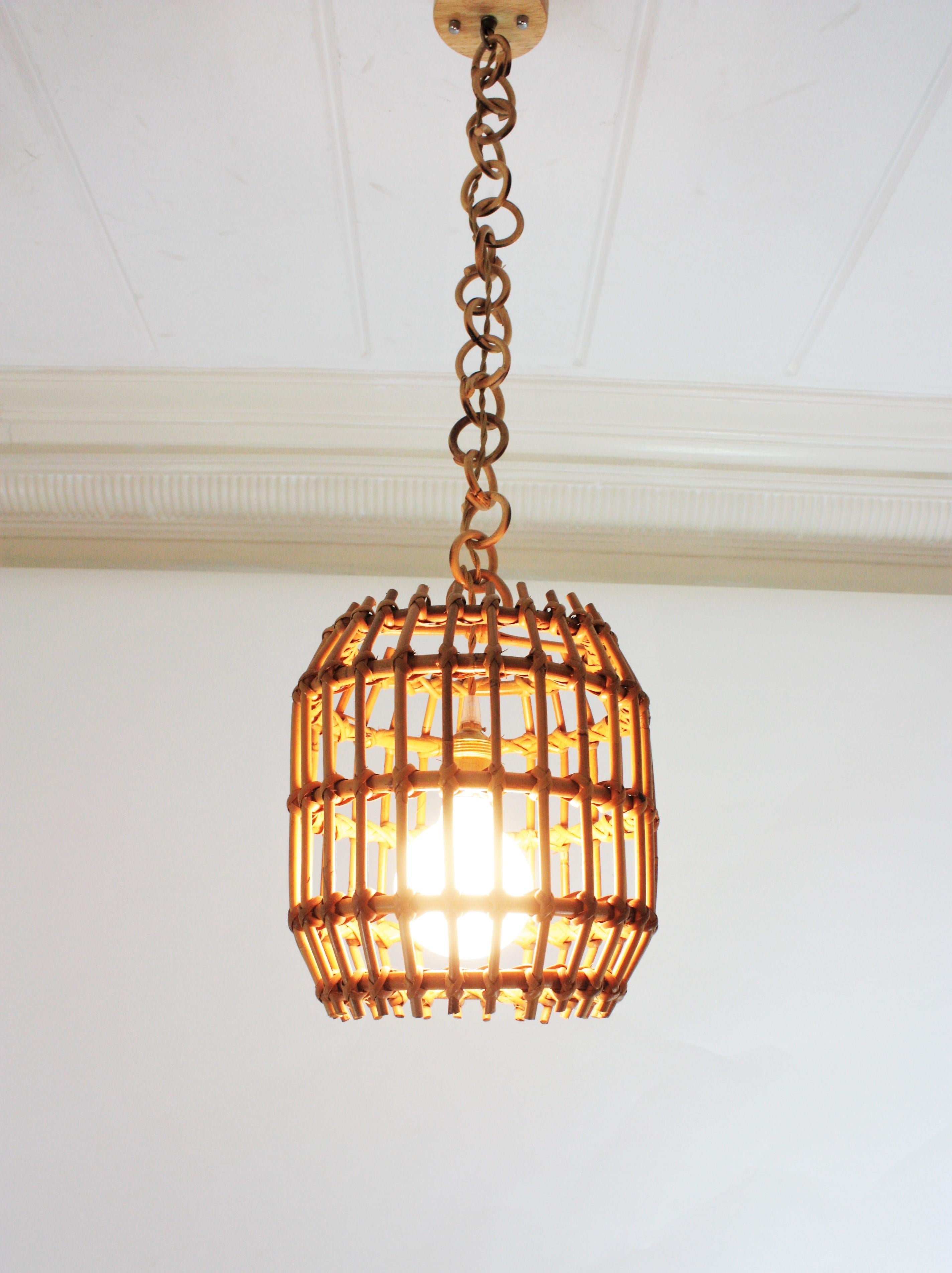 Pair of Rattan Pendant Lights or Lanterns, 1960s For Sale 7