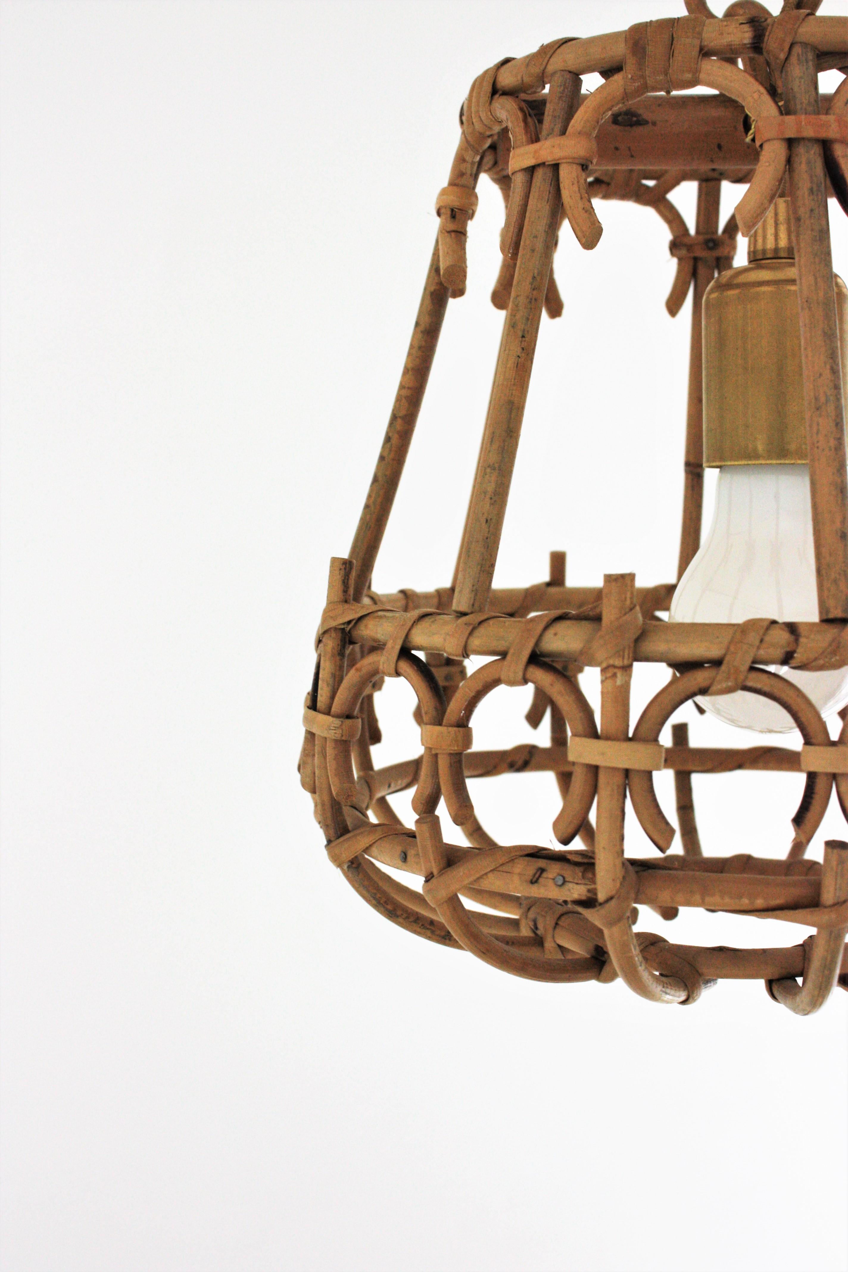  Pair of Rattan Pendant Lights or Lanterns, 1960s For Sale 8