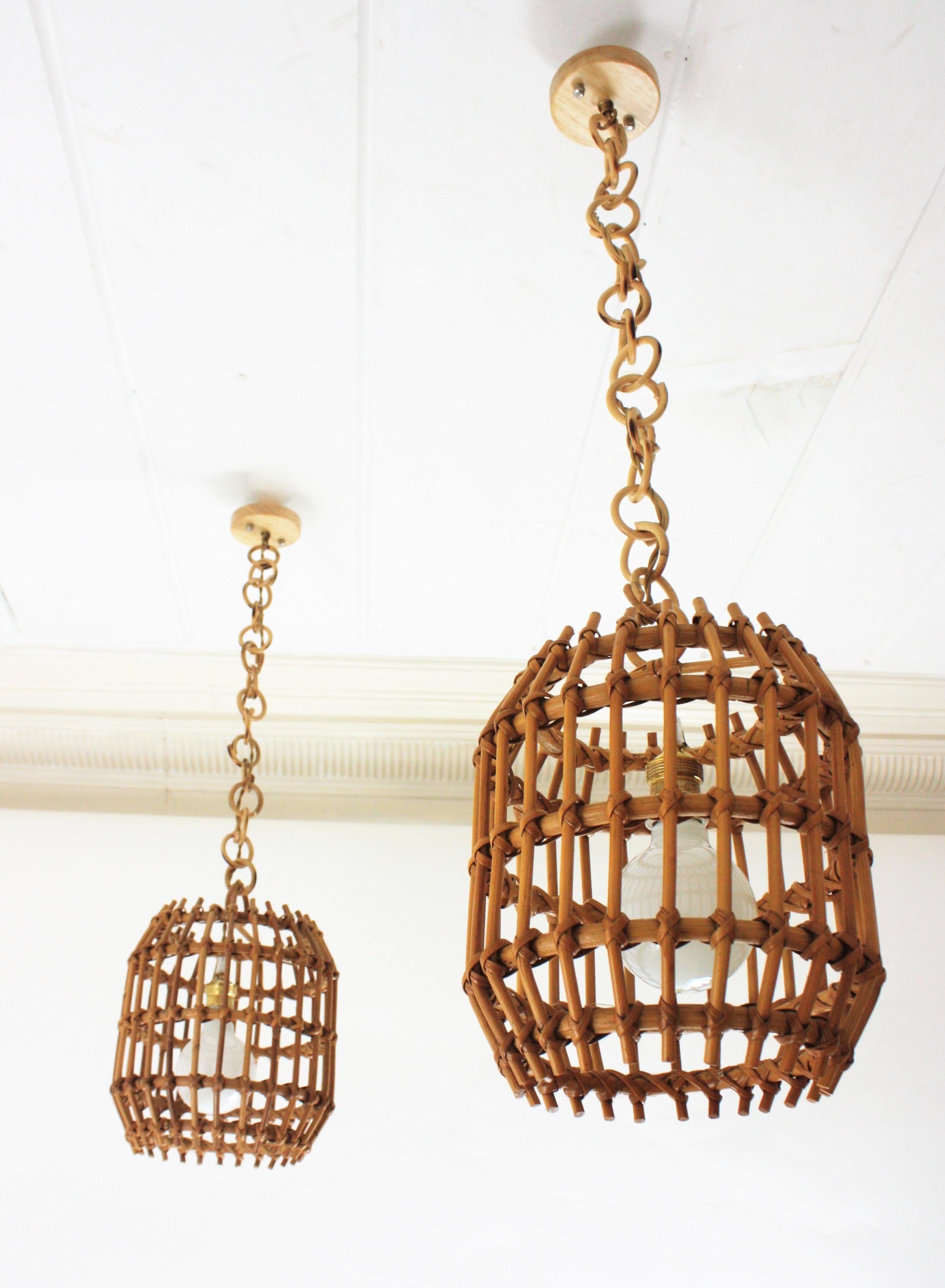 Pair of Rattan Pendant Lights or Lanterns, 1960s For Sale 9