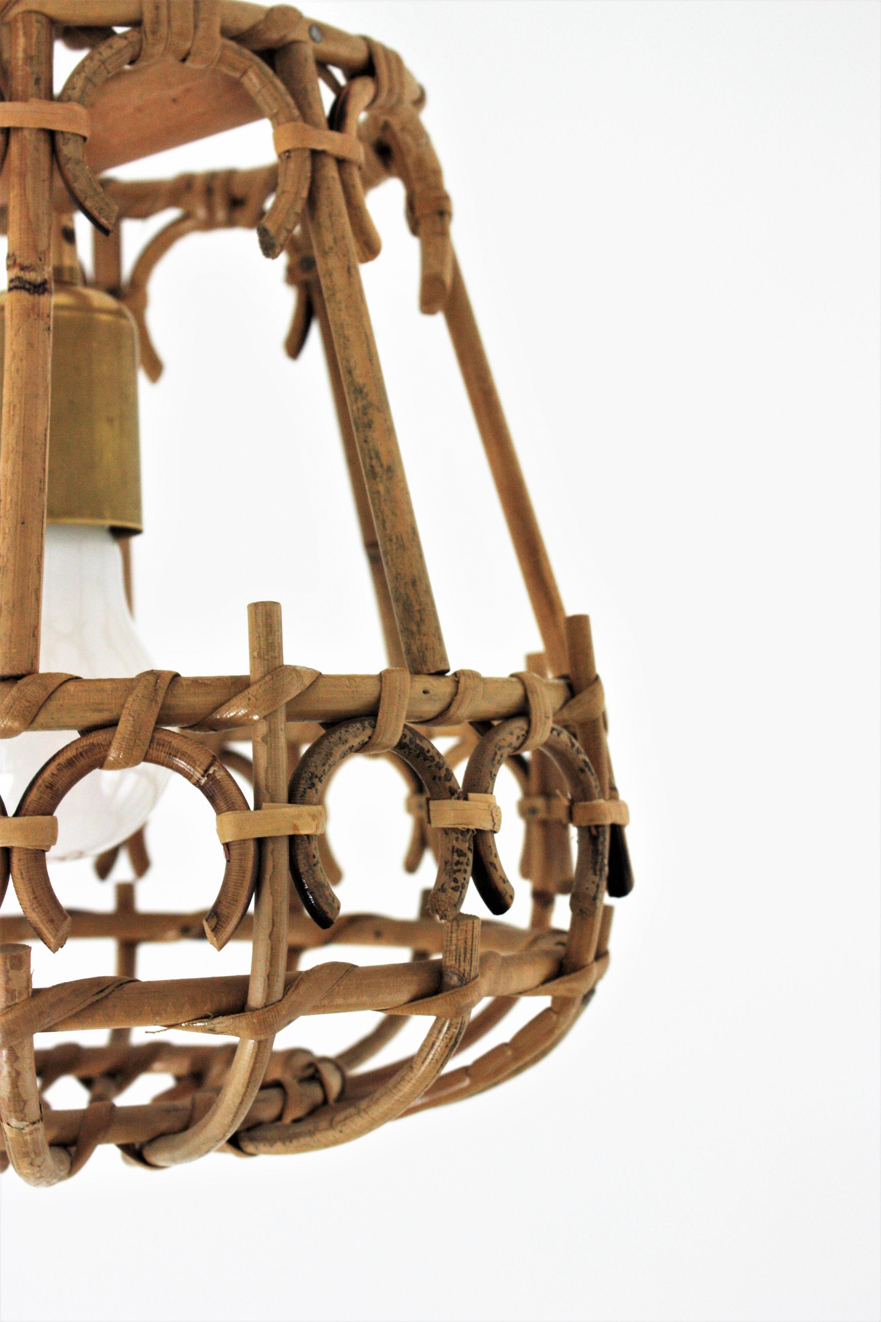  Pair of Rattan Pendant Lights or Lanterns, 1960s For Sale 9