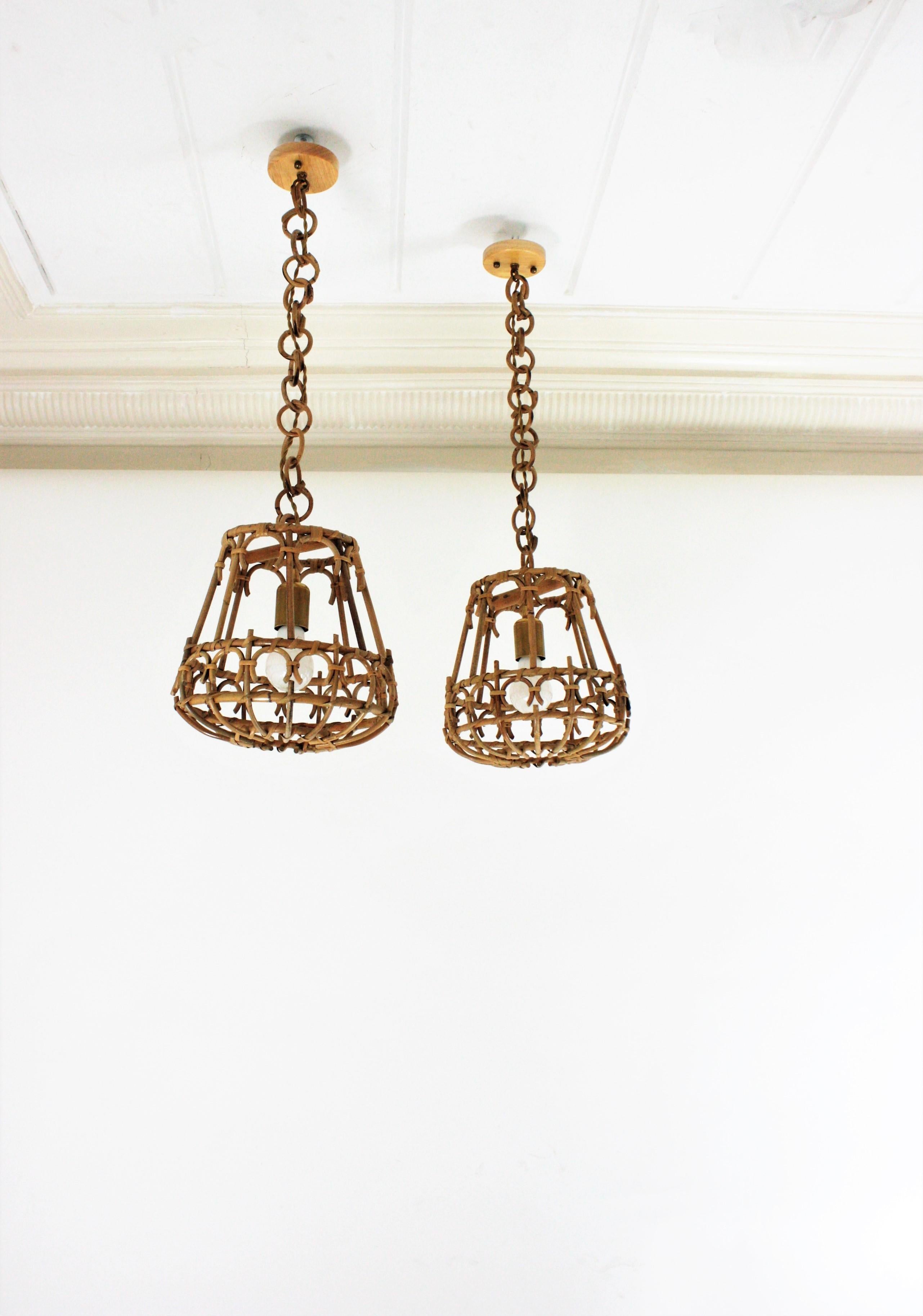  Pair of Rattan Pendant Lights or Lanterns, 1960s For Sale 11