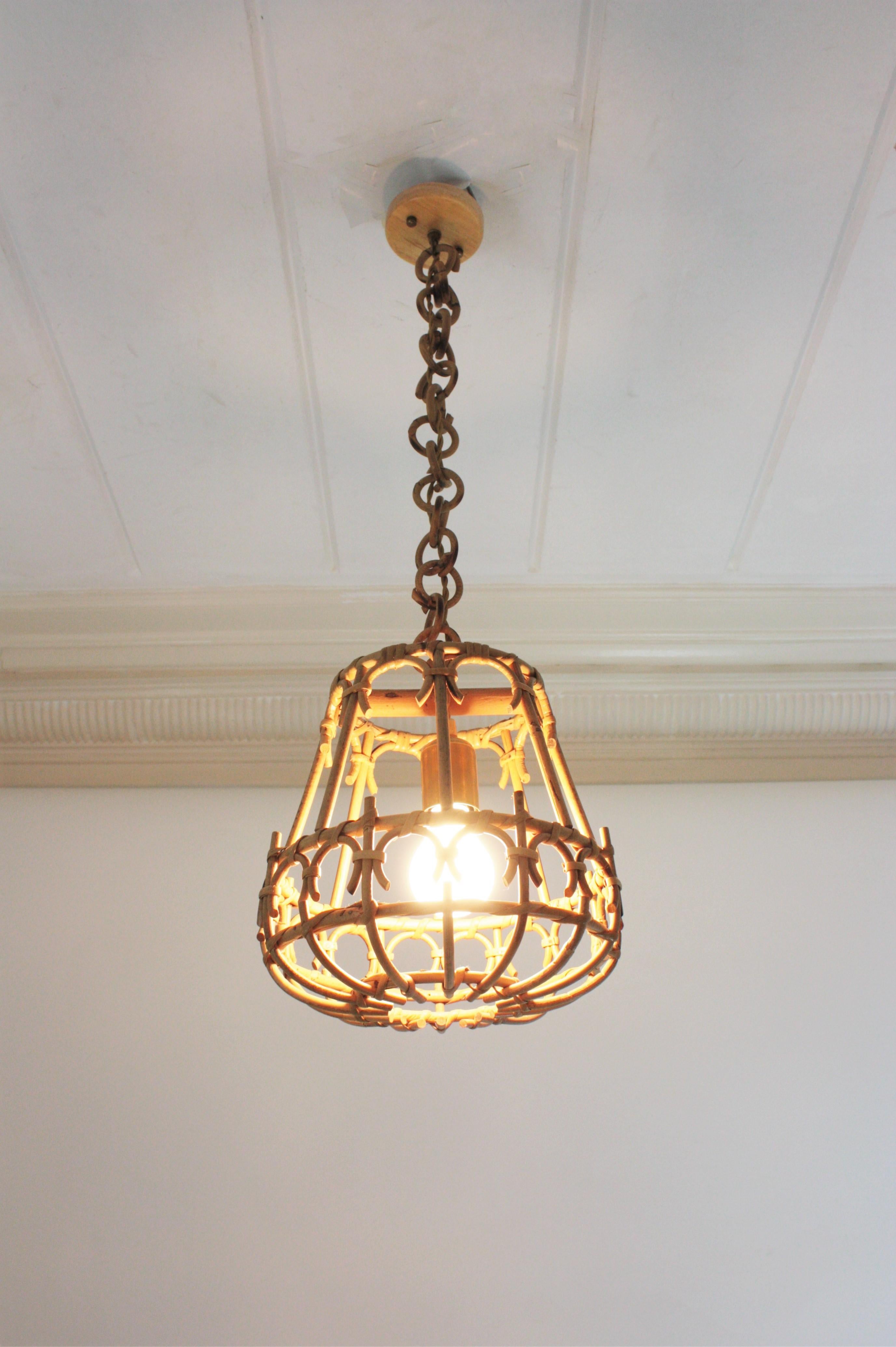 Bamboo  Pair of Rattan Pendant Lights or Lanterns, 1960s For Sale