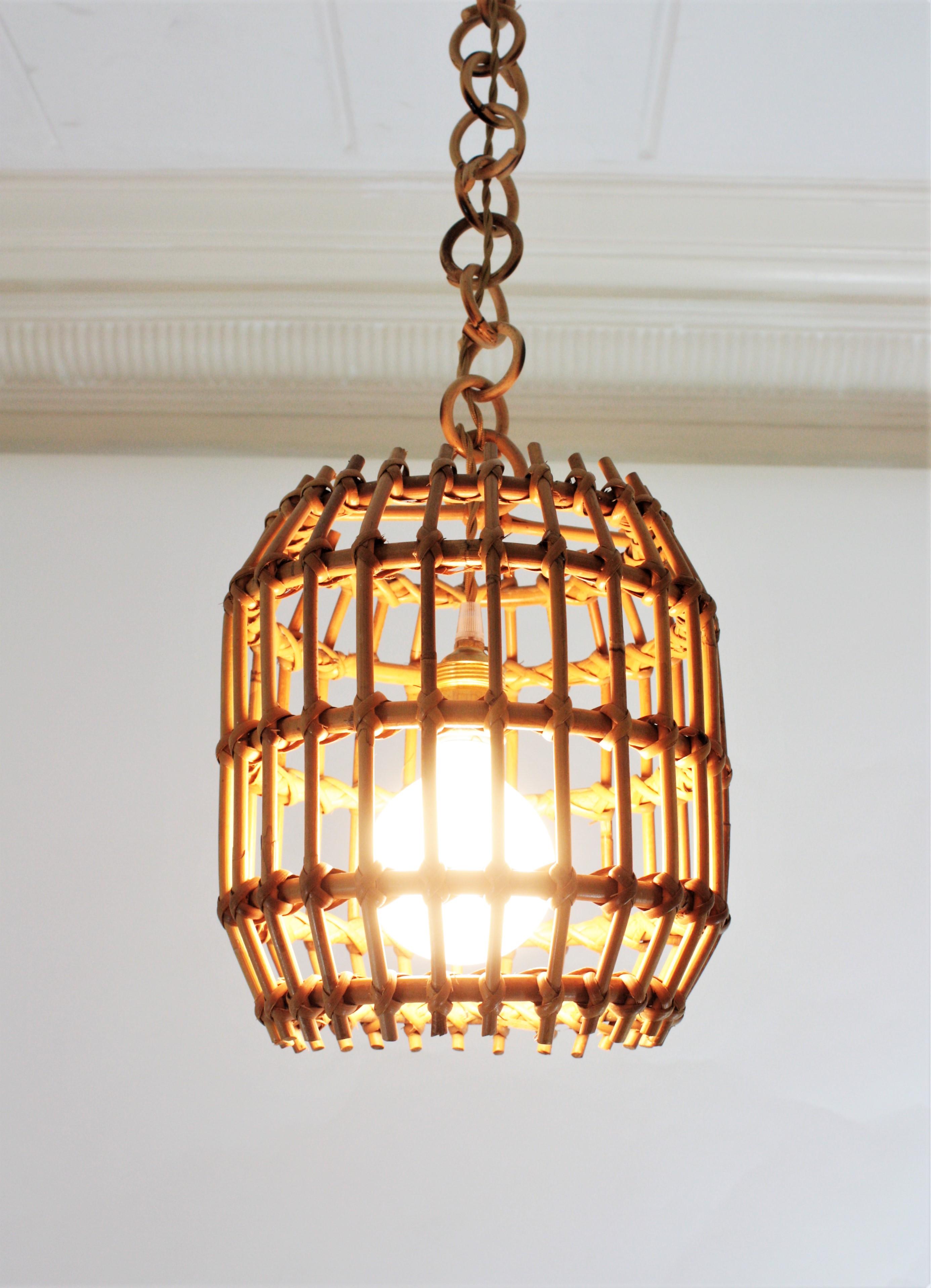 Pair of Rattan Pendant Lights or Lanterns, 1960s For Sale 1