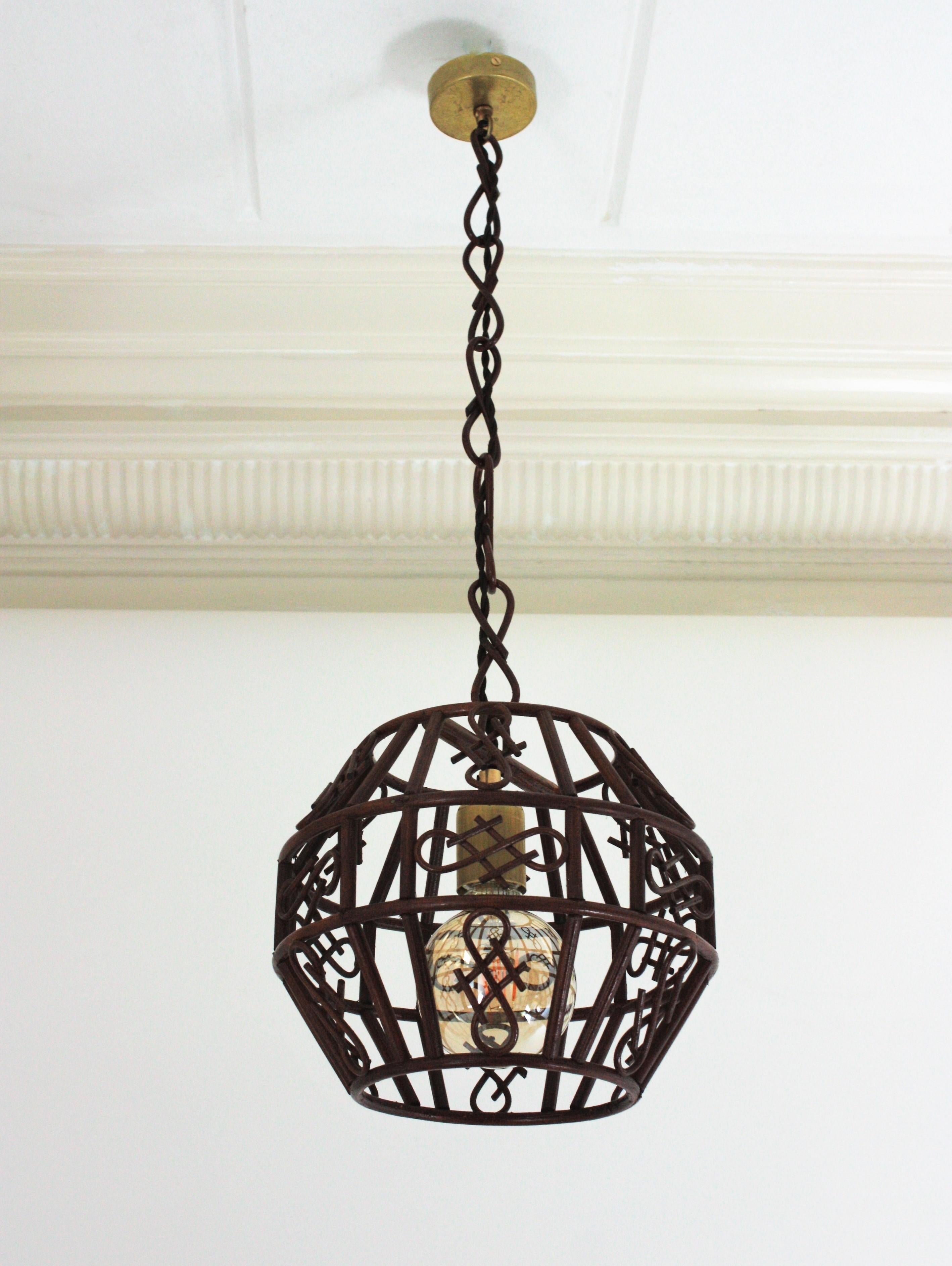 Pair of French Rattan Pendant Lights or Lanterns, 1960s For Sale 5
