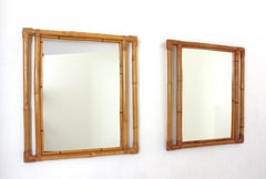 Pair of Rattan Rectangular Mirrors with Geometric Frame, Spain 1960