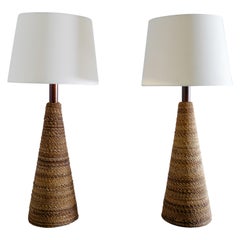 Pair of Rattan Rope Table Lamps Produced in Sweden, 1970s