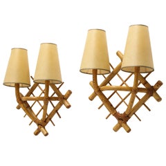 Pair of Rattan Sconces Attrributed to Louis Sognot
