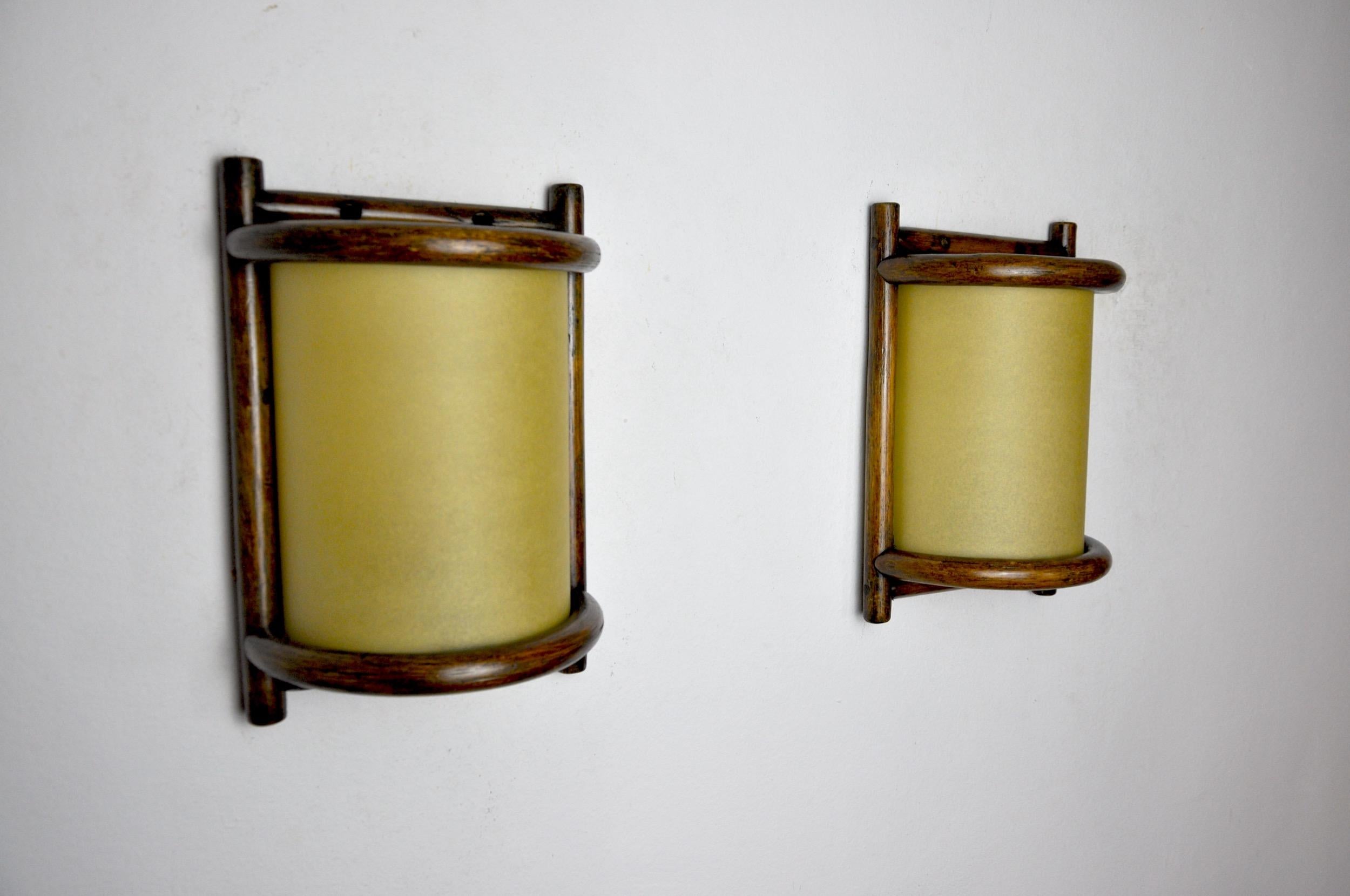 French Pair of Rattan Sconces, France, 1960 For Sale