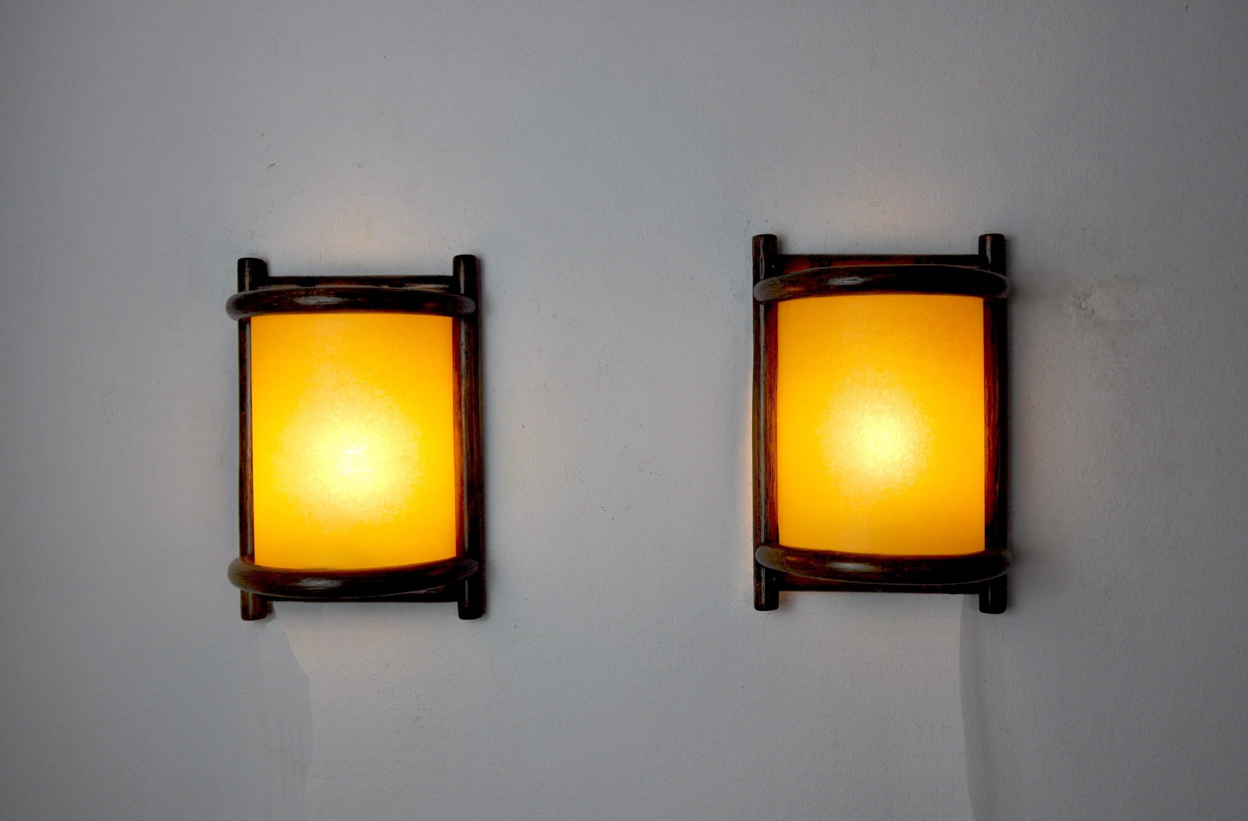 Pair of Rattan Sconces, France, 1960 In Good Condition For Sale In BARCELONA, ES