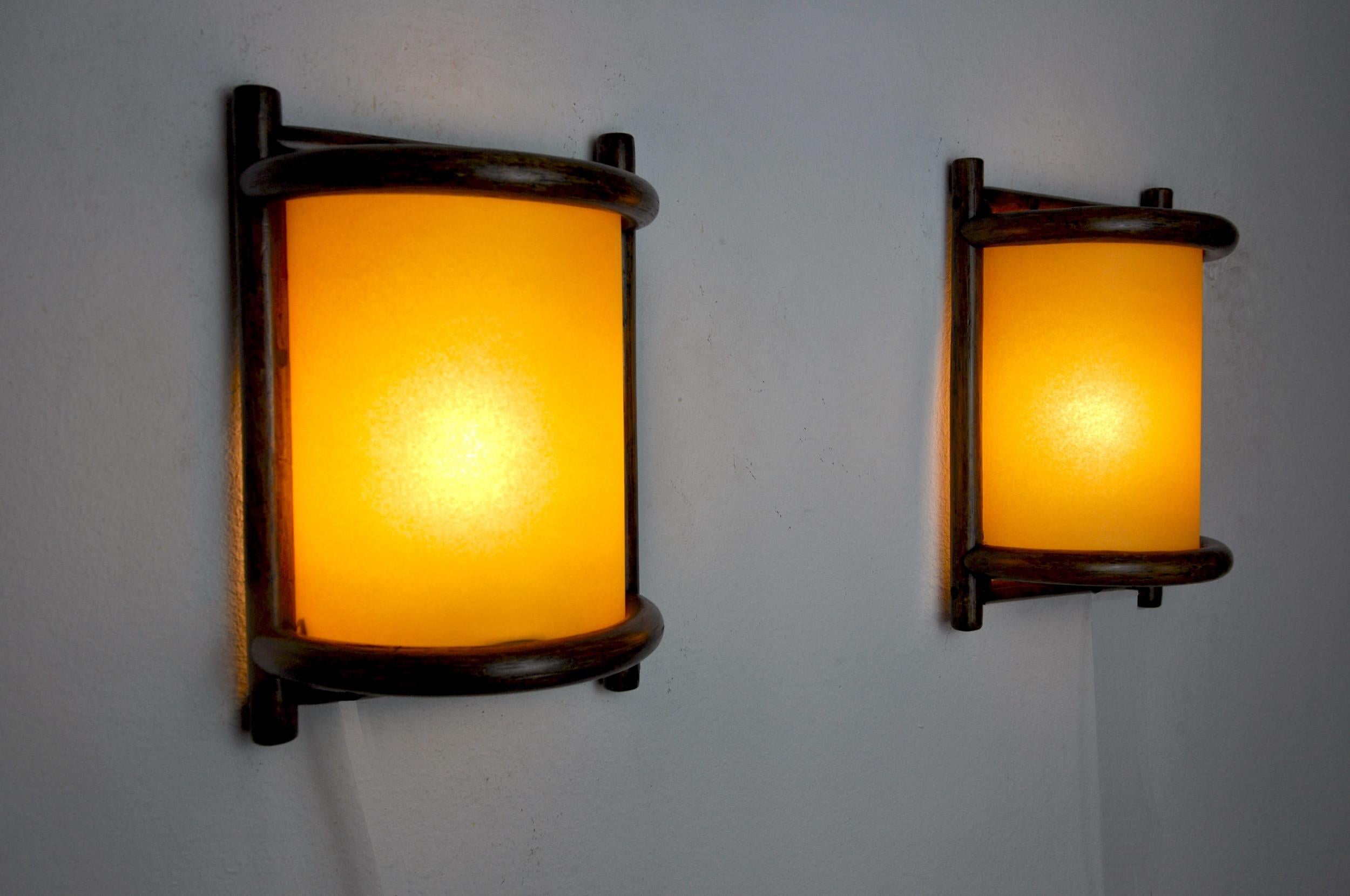 Mid-20th Century Pair of Rattan Sconces, France, 1960 For Sale