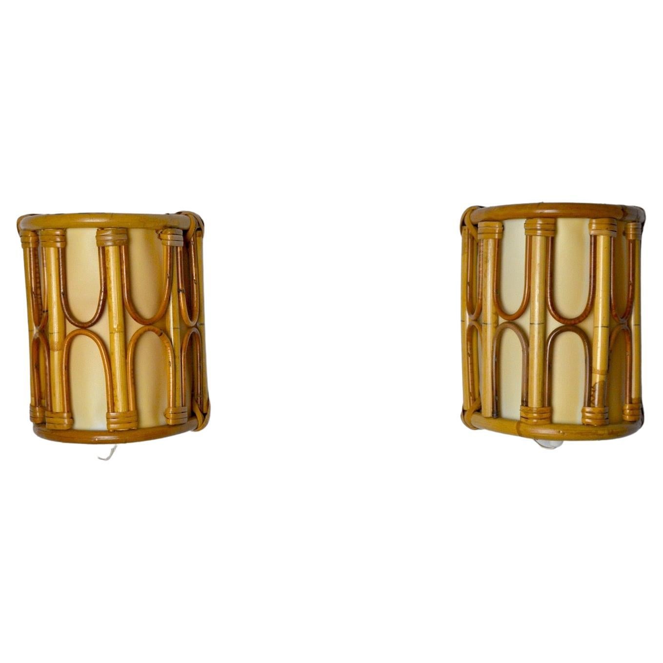 Pair of Rattan Sconces, France, 1960 For Sale