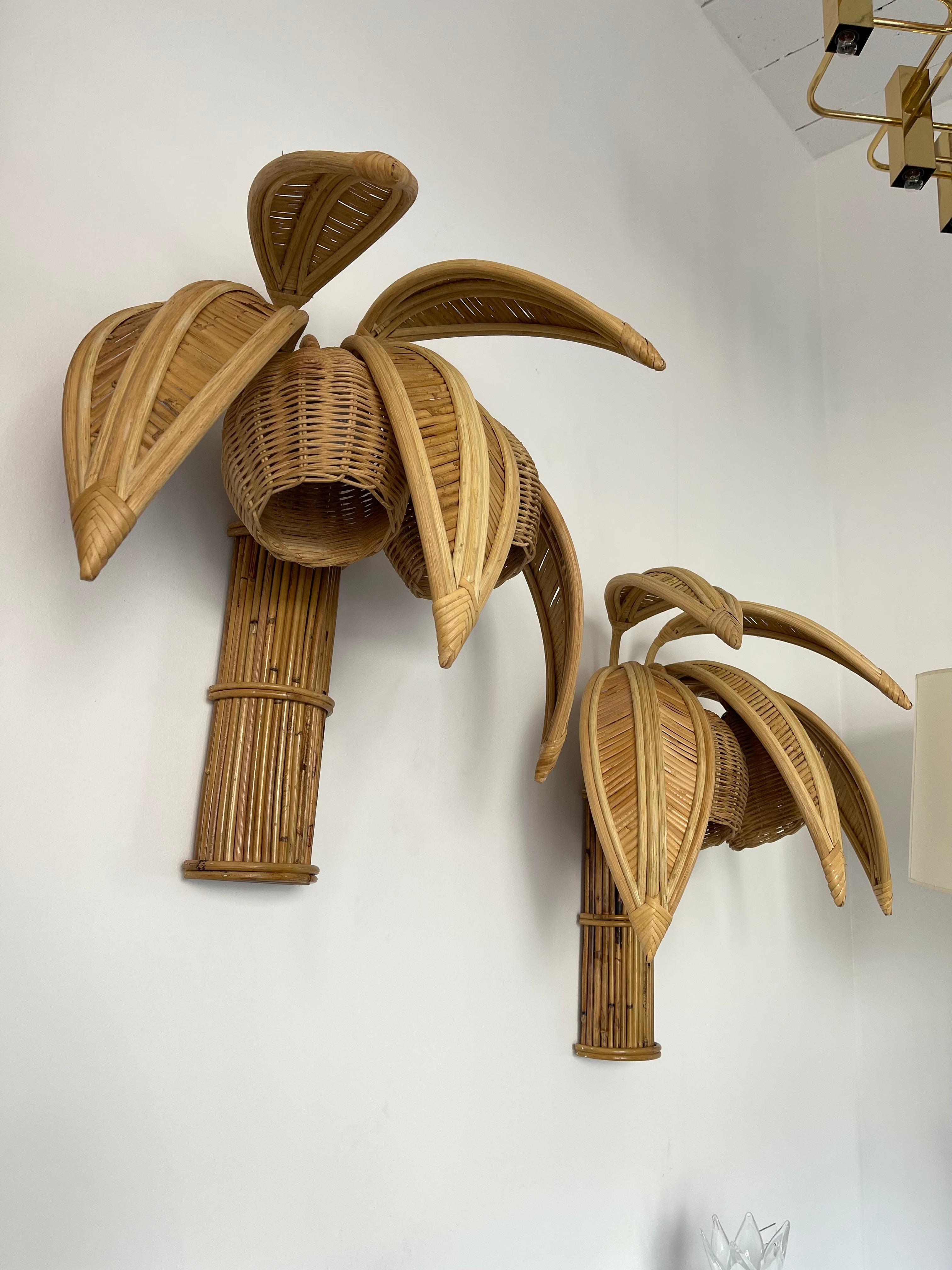 Pair of Rattan Sconces Palm Tree 3