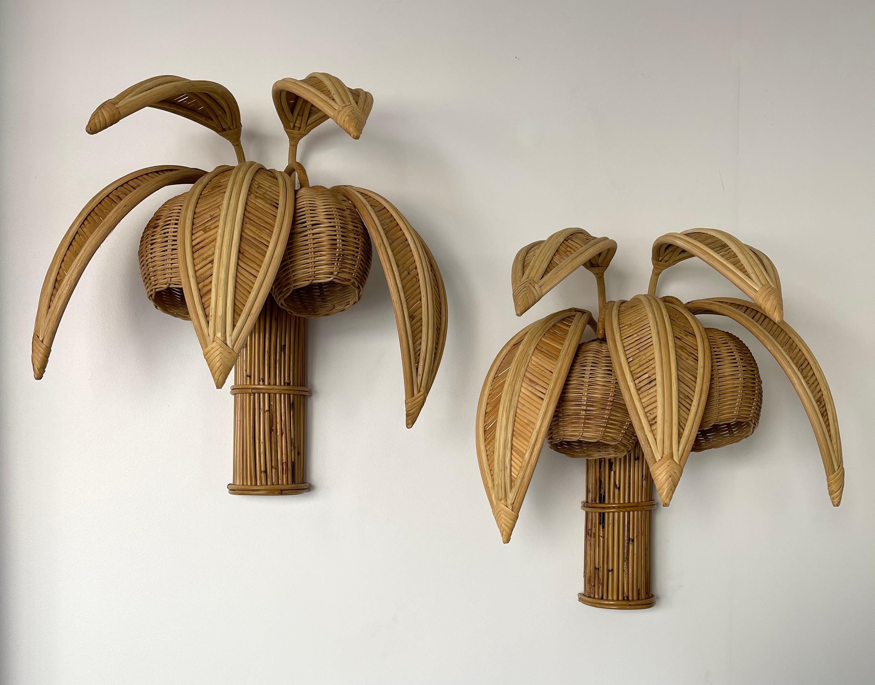 Pair of Rattan Sconces Palm Tree 5