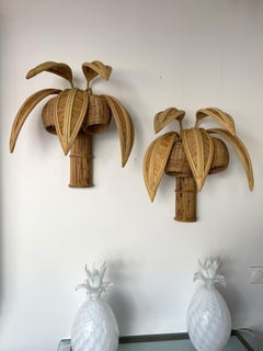 Pair of Rattan Sconces Palm Tree