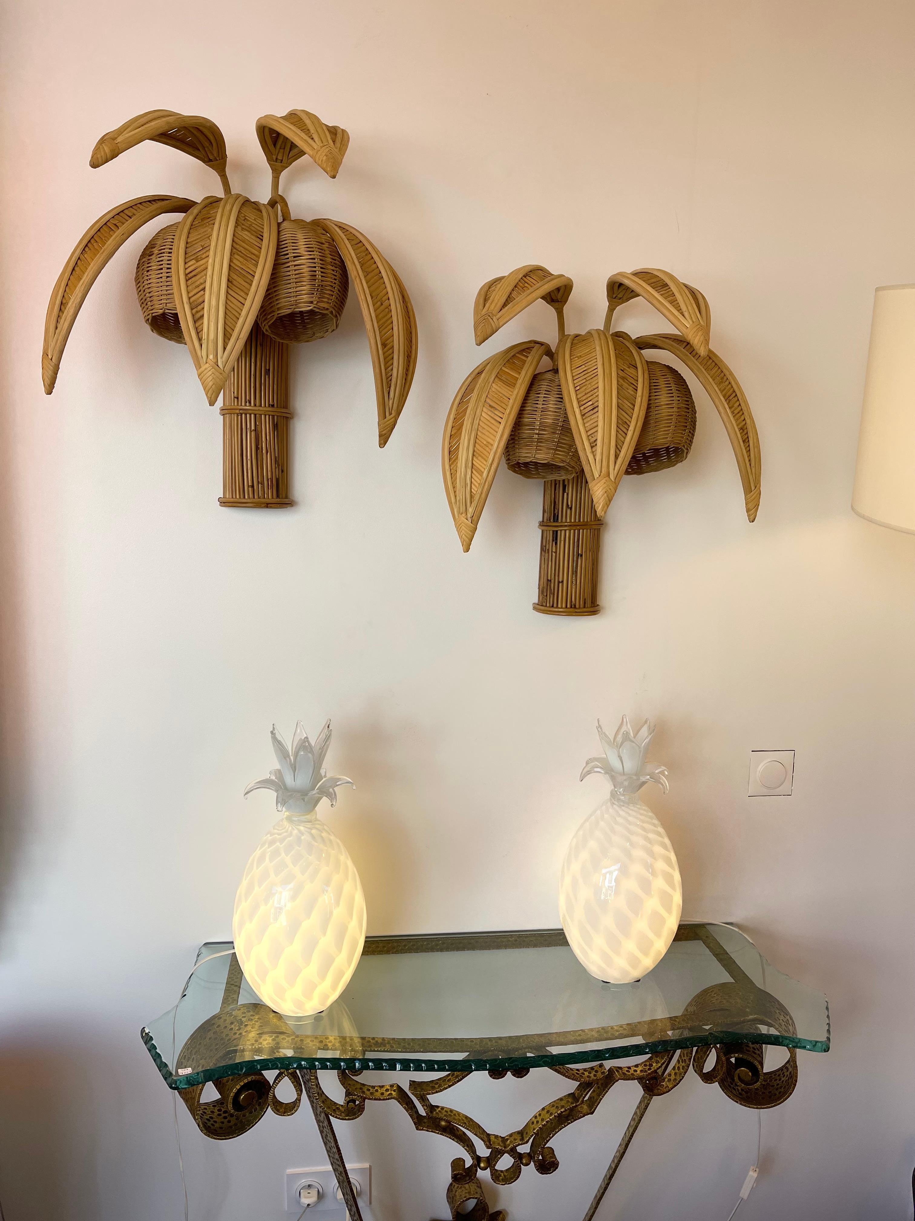Pair of Rattan Sconces Palm Tree In Good Condition In SAINT-OUEN, FR