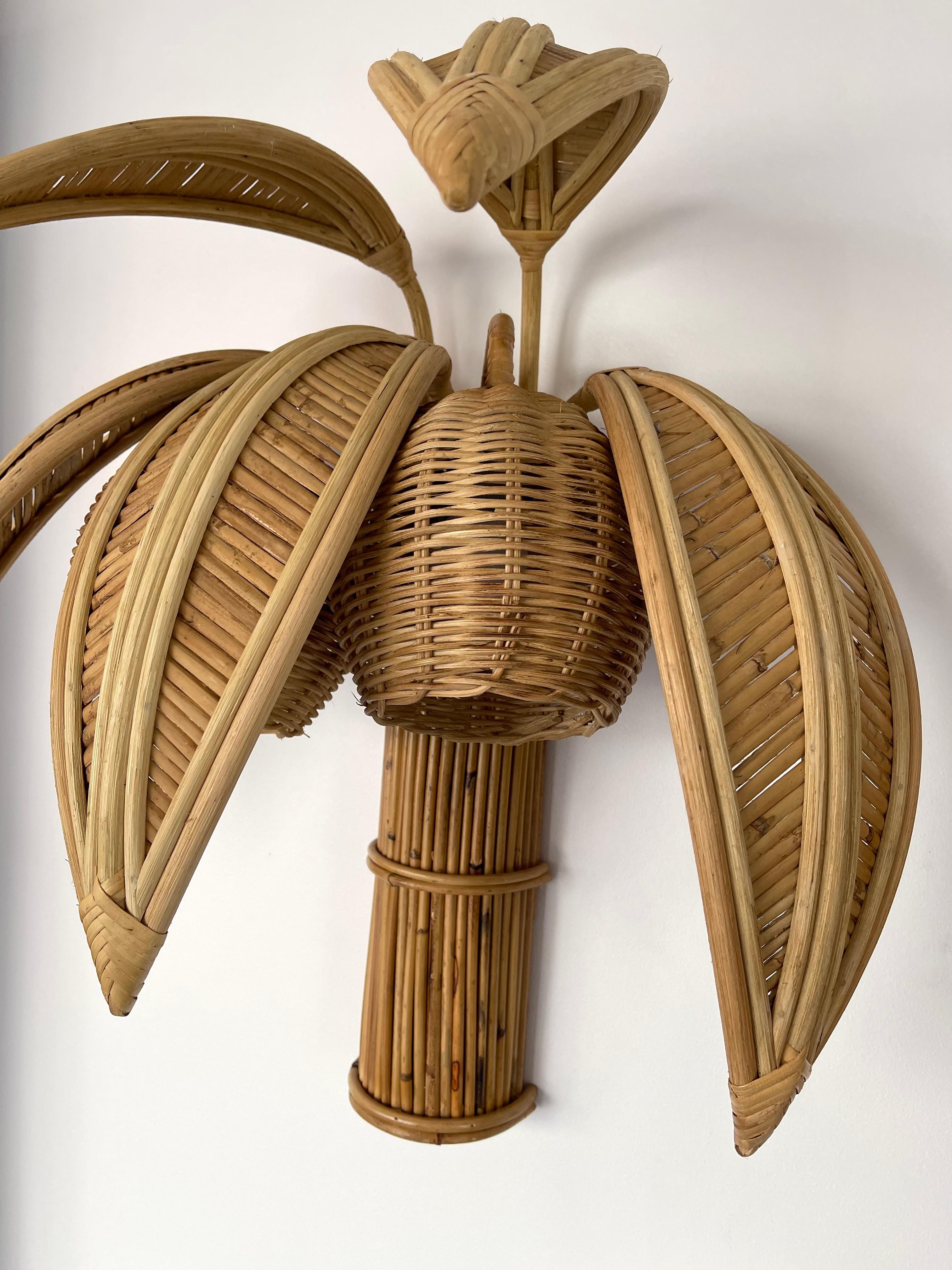 Pair of Rattan Sconces Palm Tree In Good Condition In SAINT-OUEN, FR