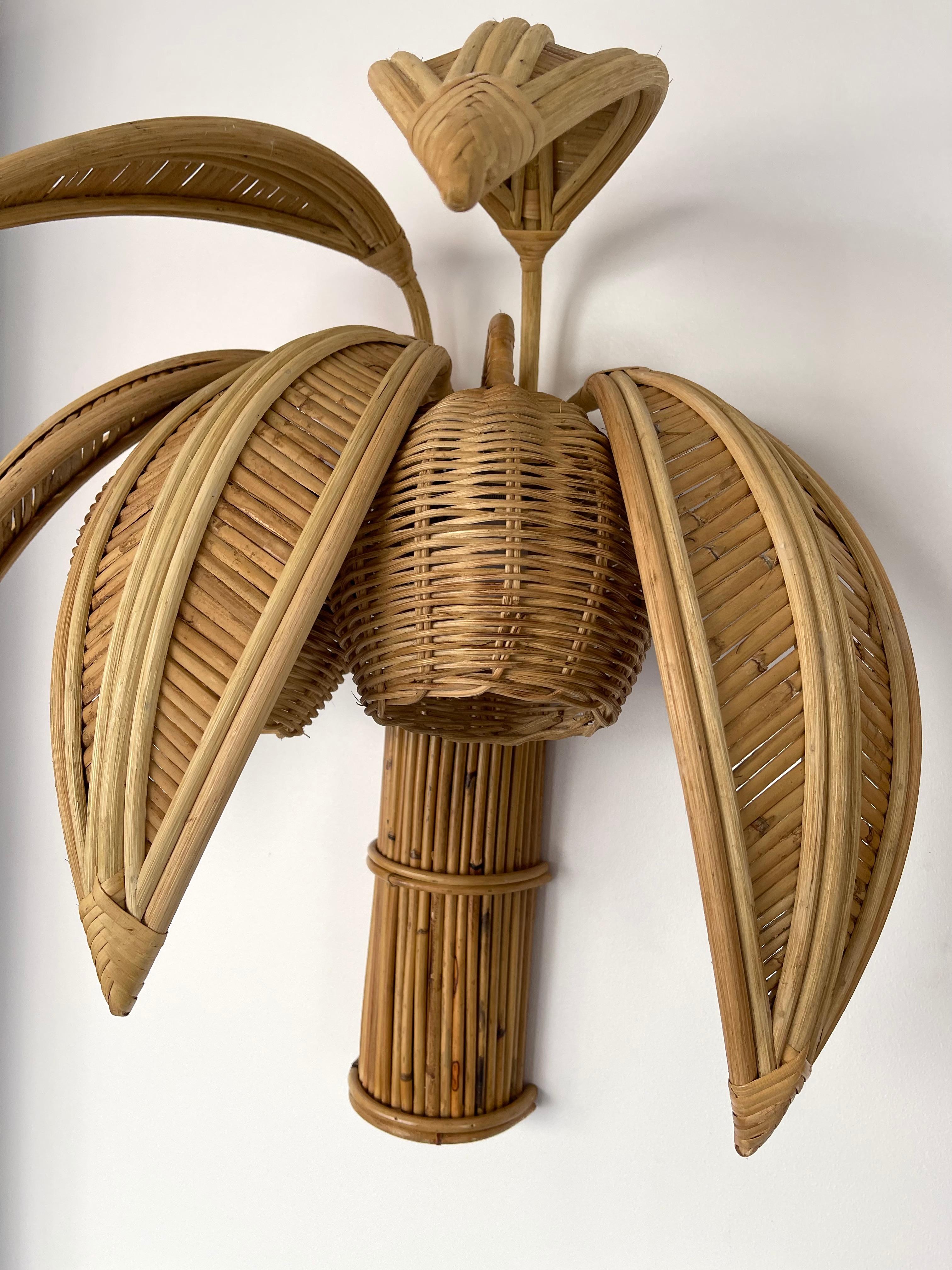 20th Century Pair of Rattan Sconces Palm Tree