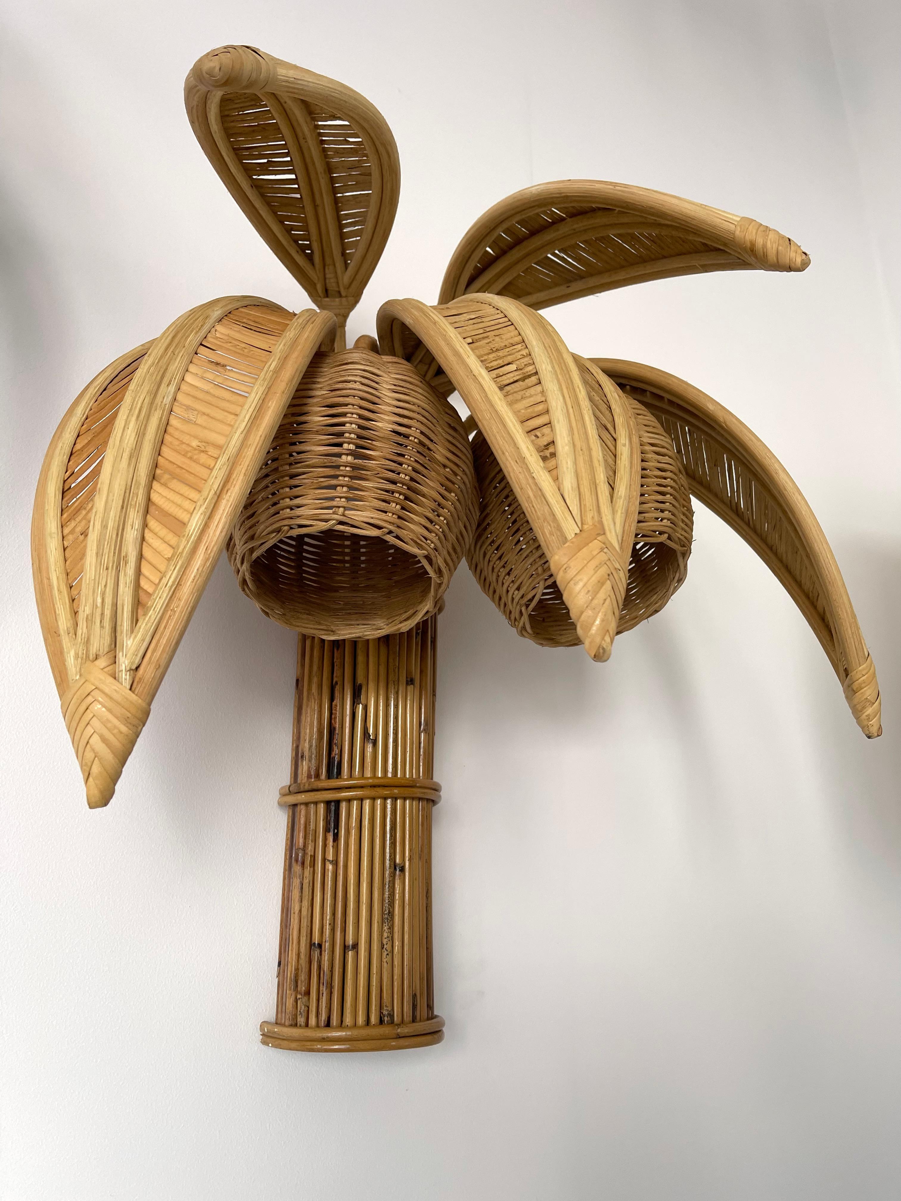Osier Paire d'appliques en rotin en forme de palmier