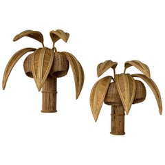 Pair of Rattan Sconces Palm Tree