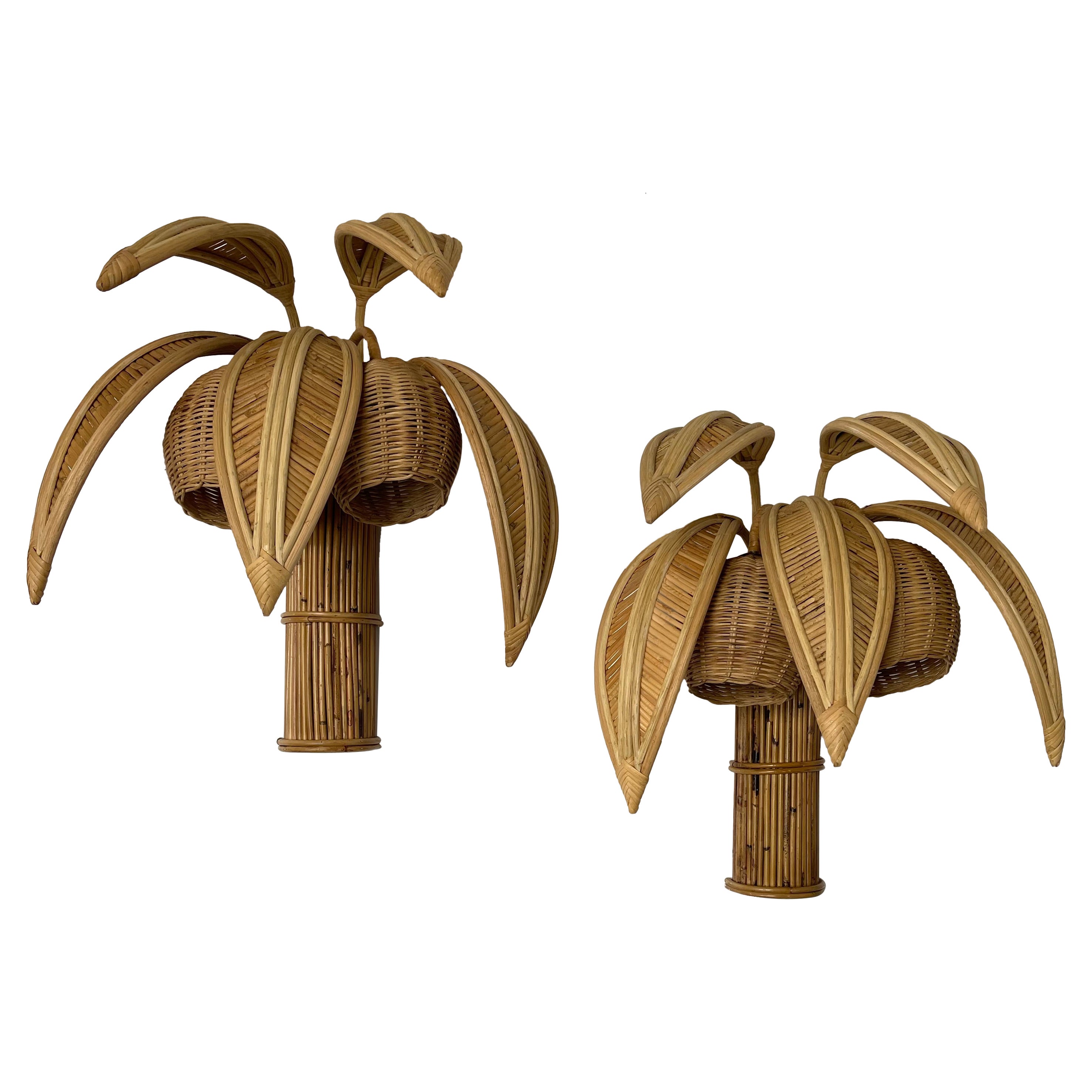 Pair of Rattan Sconces Palm Tree