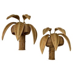 Pair of Rattan Sconces Palm Tree