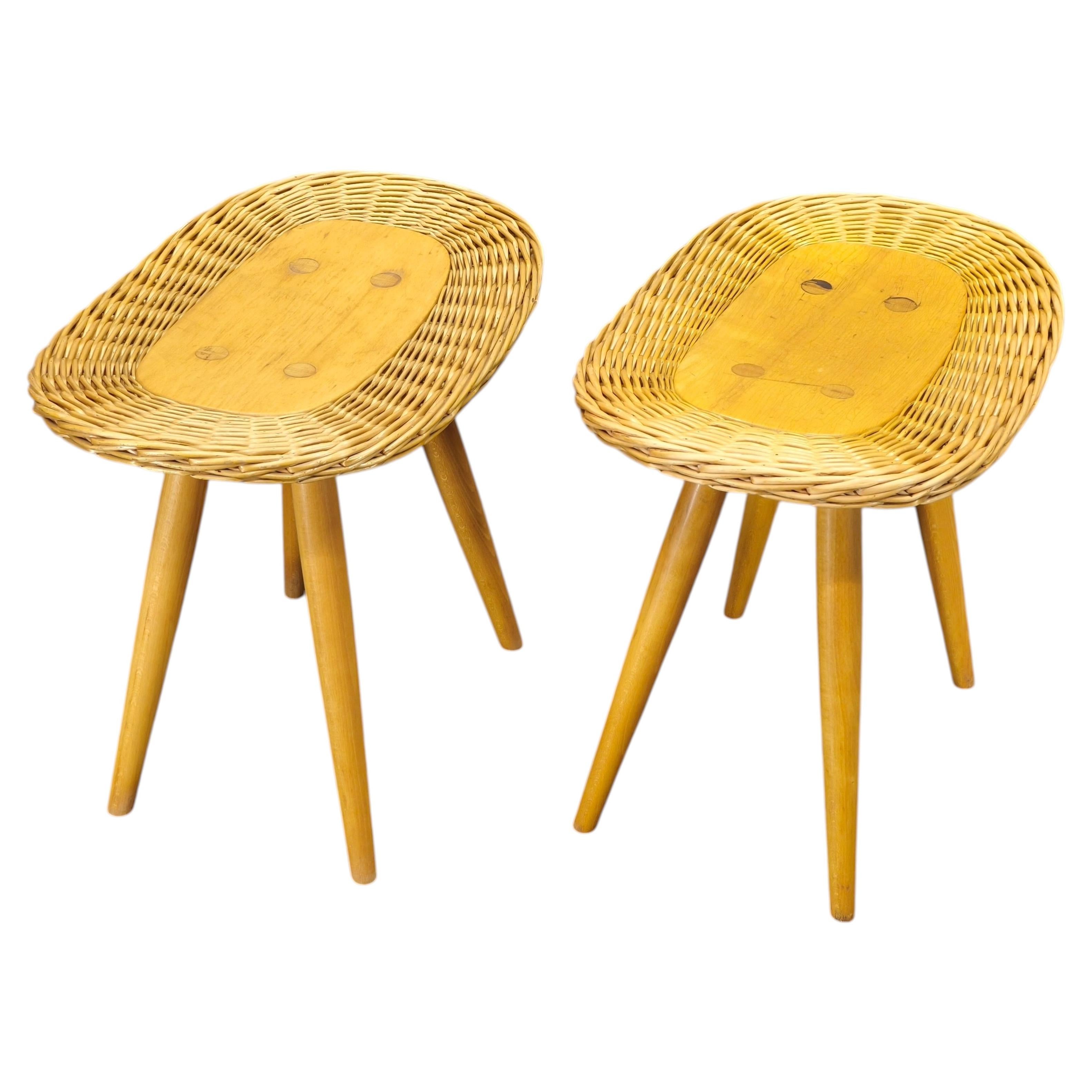 Pair of Rattan Side Tables by Jan Kalous for ULUV, 1970s For Sale
