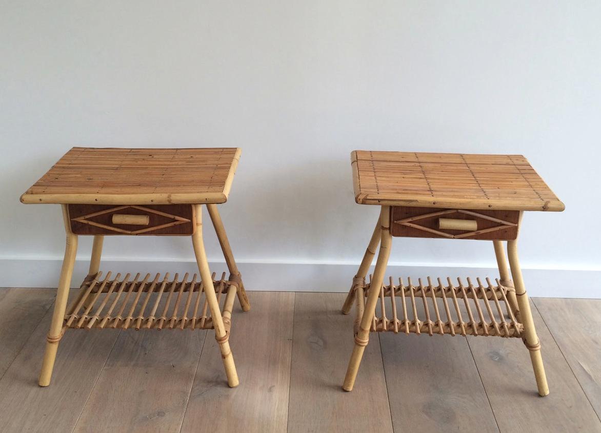 Pair of Rattan Side Tables, Circa 1970  5
