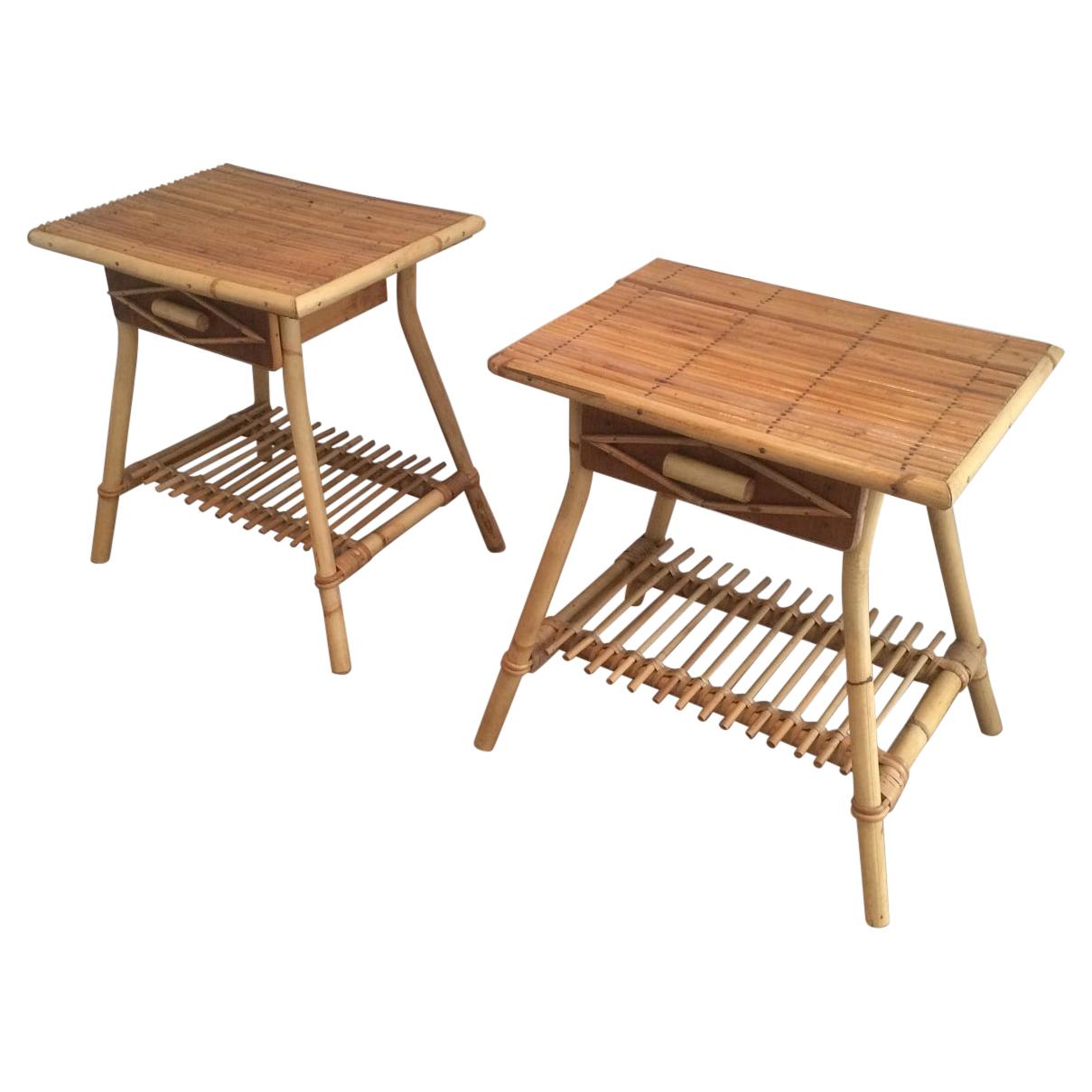 Pair of Rattan Side Tables, Circa 1970 
