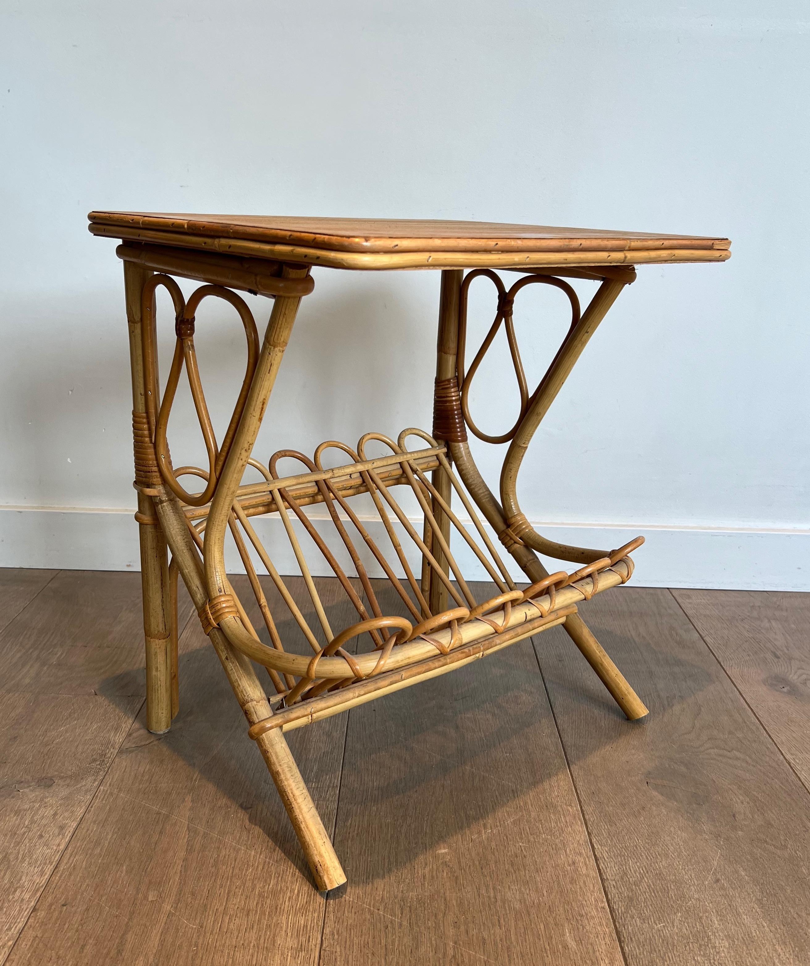 Pair of Rattan Side Tables Magazine Racks For Sale 7
