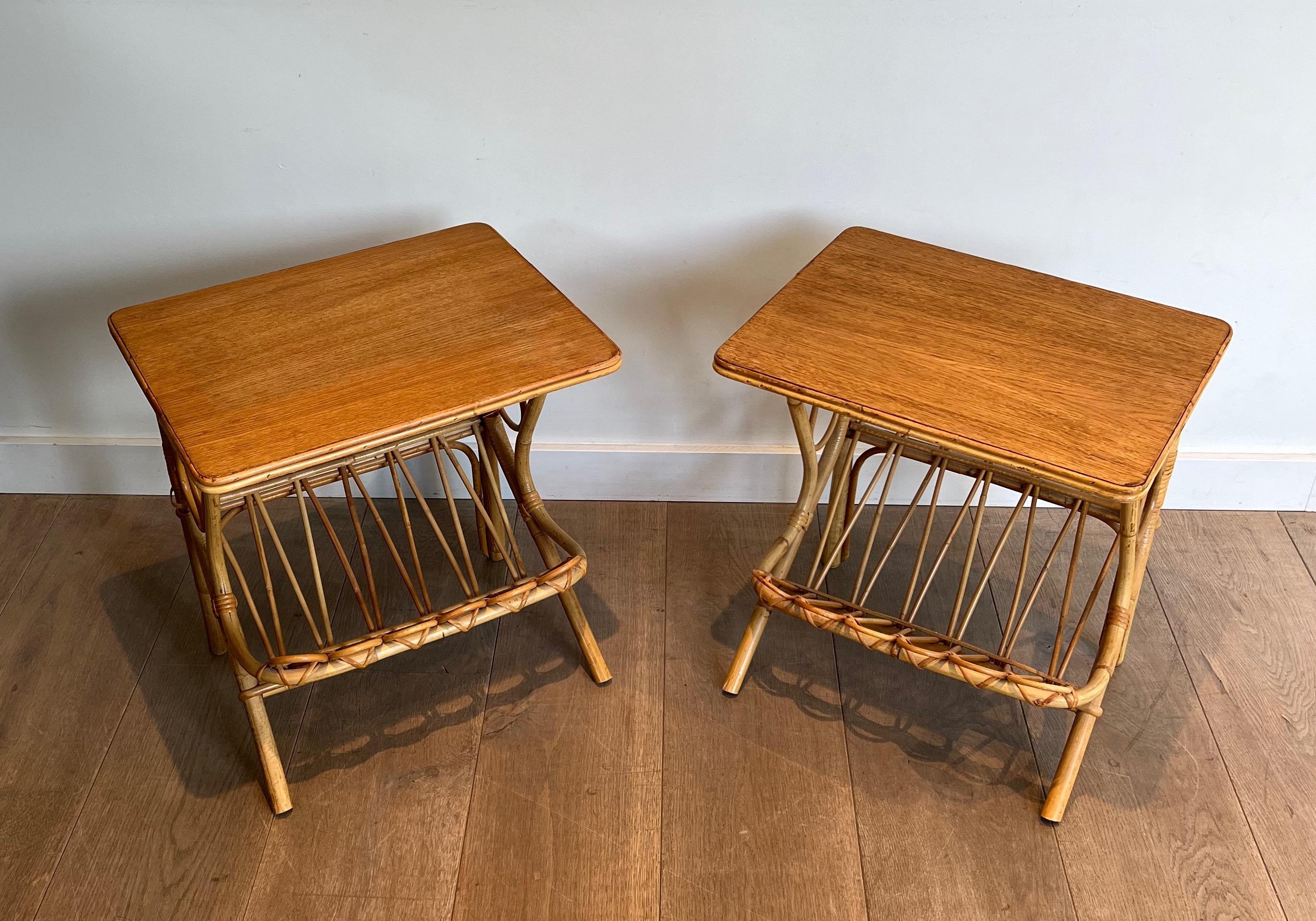 Pair of Rattan Side Tables Magazine Racks For Sale 9
