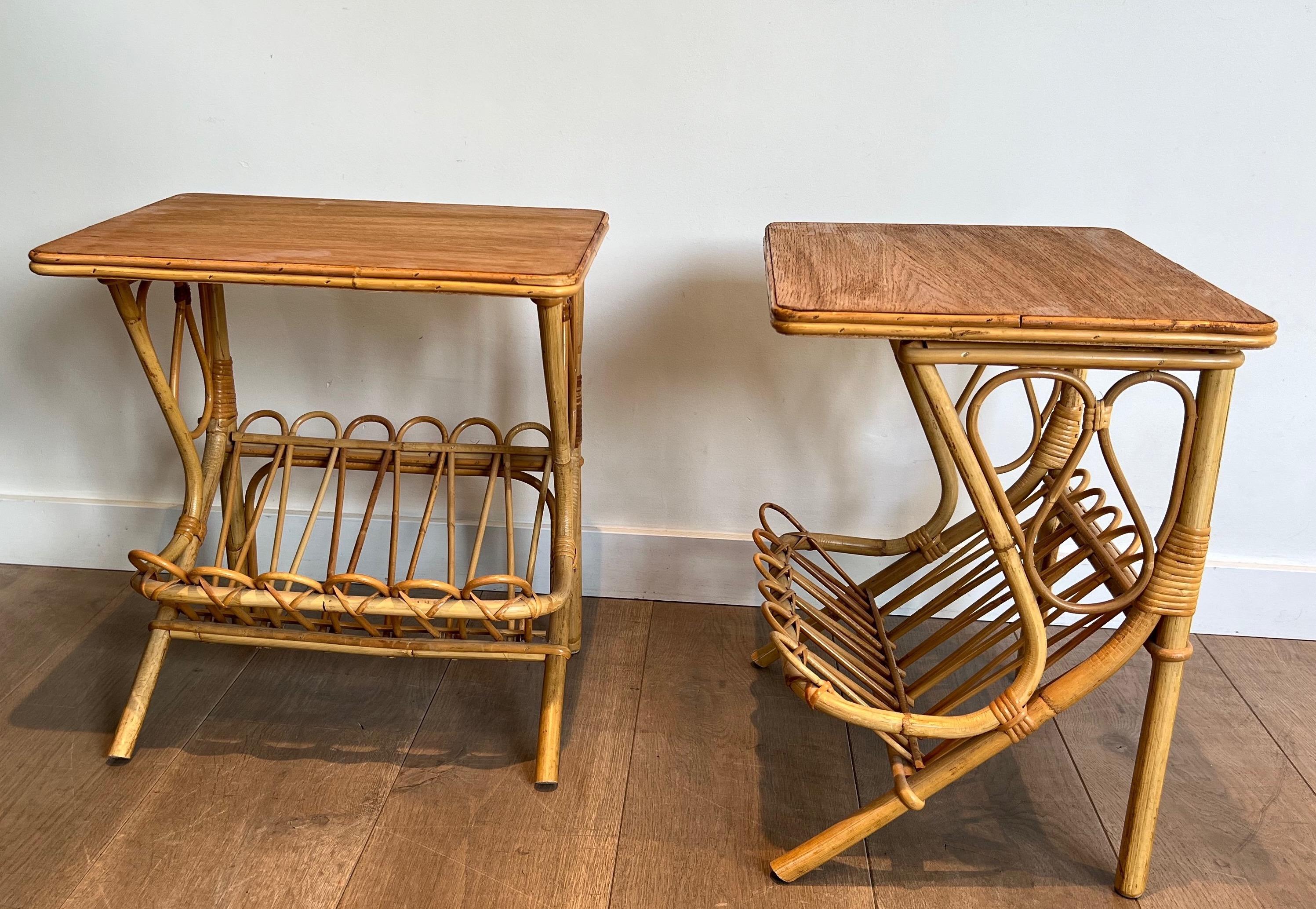 Pair of Rattan Side Tables Magazine Racks For Sale 10