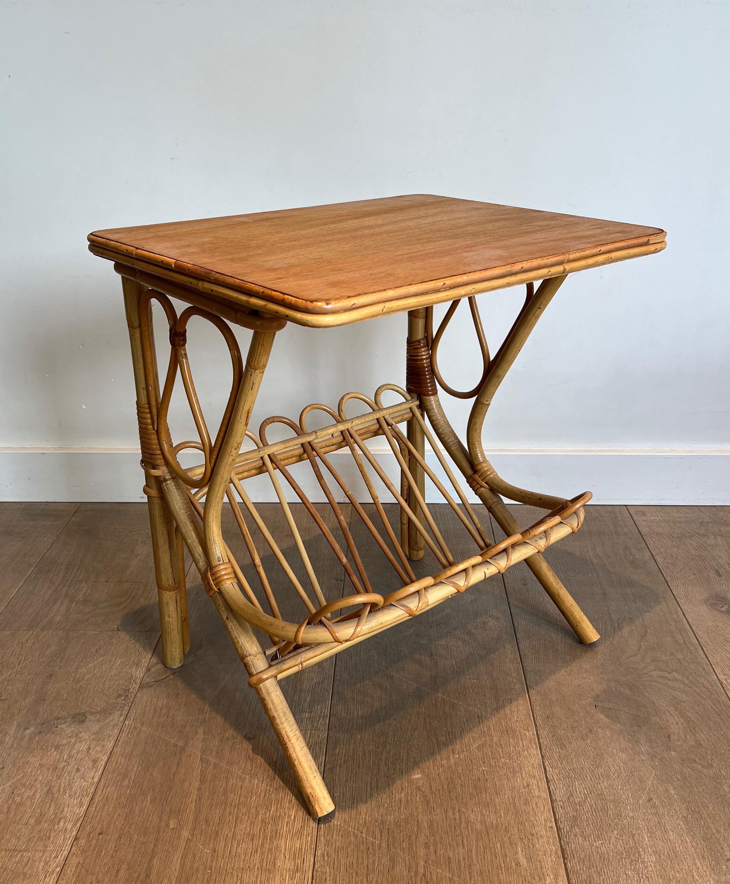 Mid-20th Century Pair of Rattan Side Tables Magazine Racks For Sale