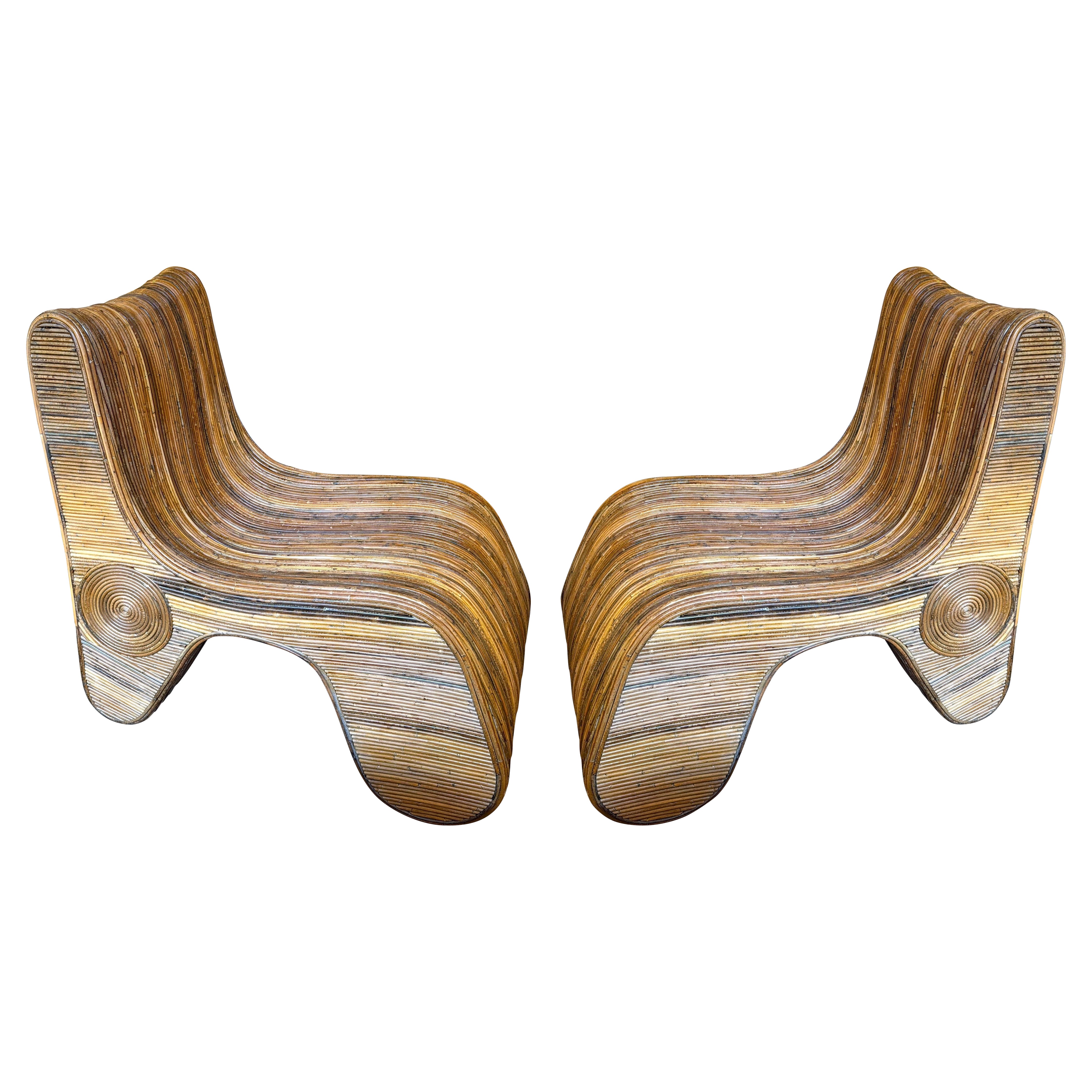 Pair of Rattan Slipper Chairs. Italy, 1980s For Sale