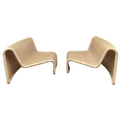 Pair of Rattan Slipper Chairs T by Tito Agnoli, Italy, 1970s