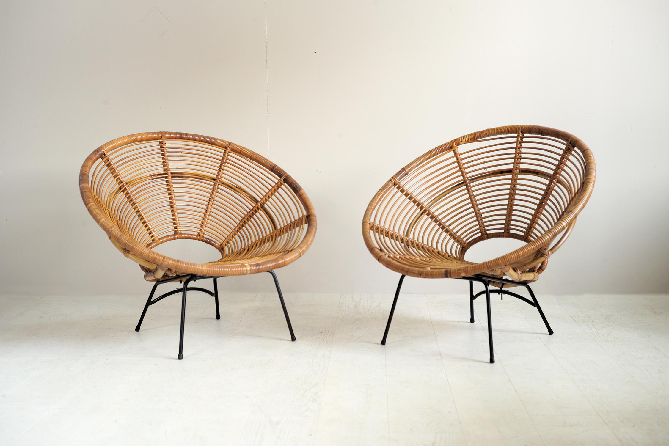 Mid-Century Modern Pair of Rattan 