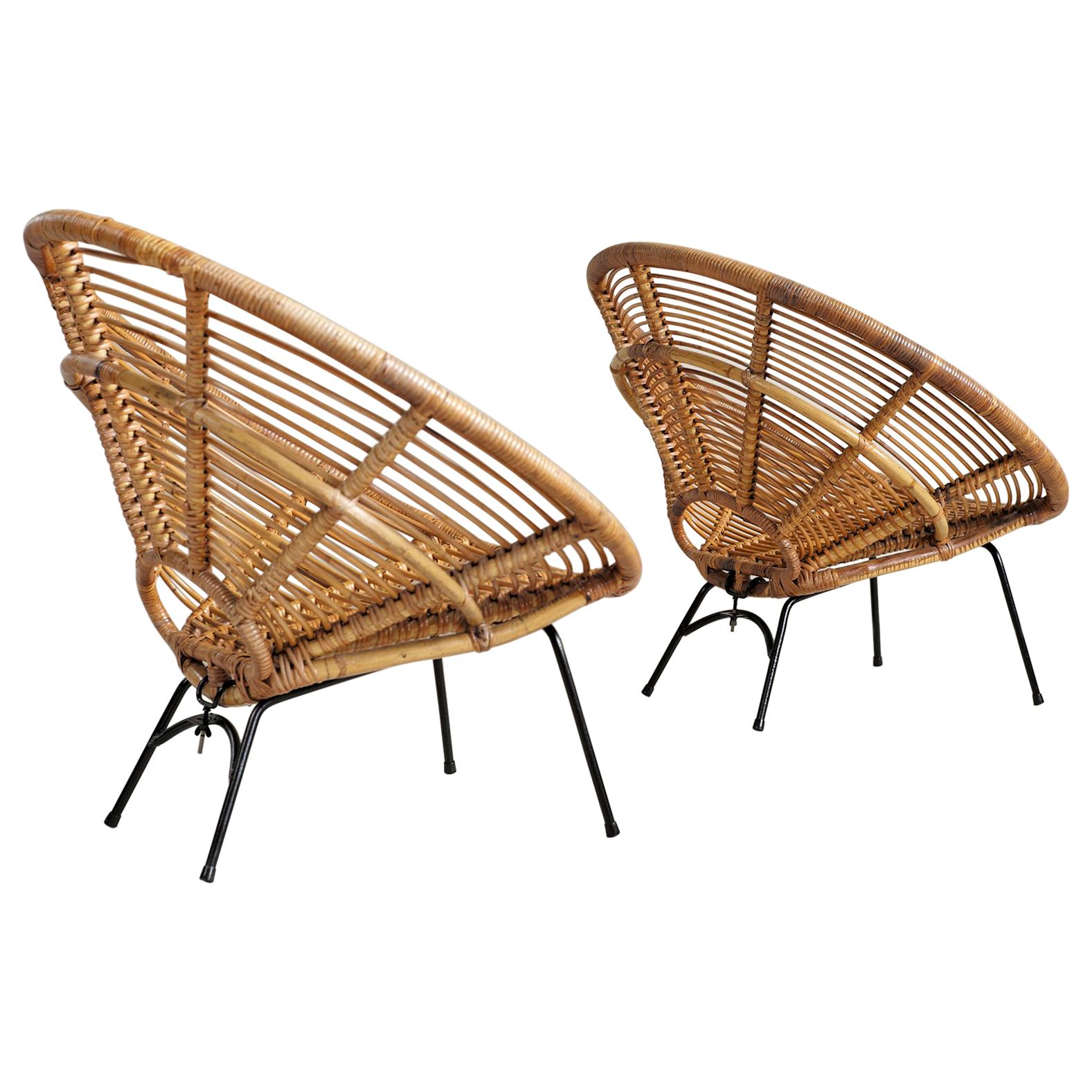 Pair of Rattan "Soleil" Armchairs, France, 1960