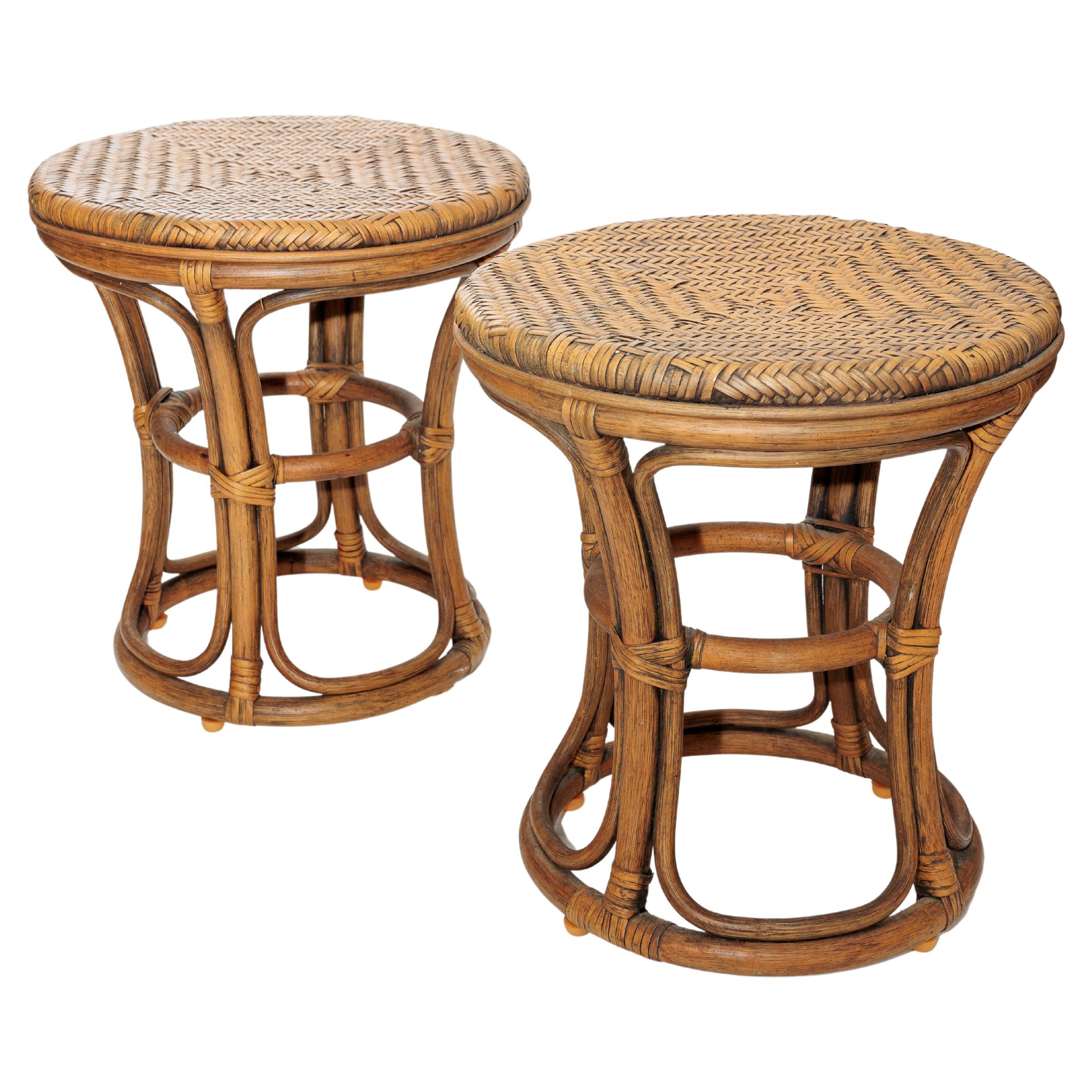 Pair of Rattan Stools For Sale