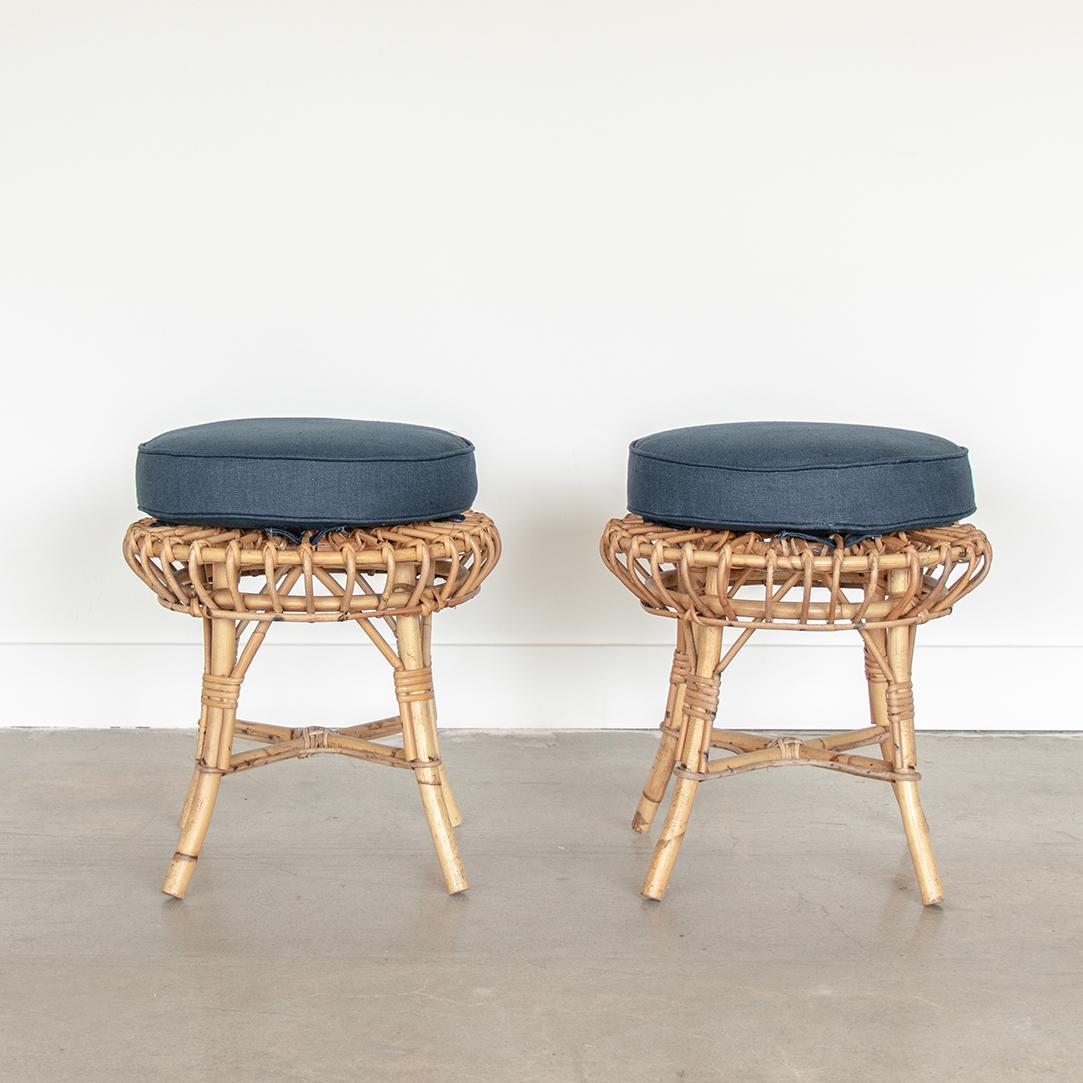 Pair of Rattan Stools in the Style of Franco Albini In Good Condition In Los Angeles, CA