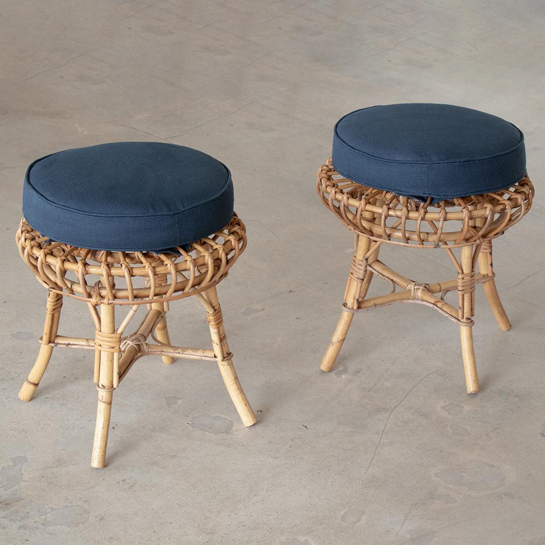 20th Century Pair of Rattan Stools in the Style of Franco Albini