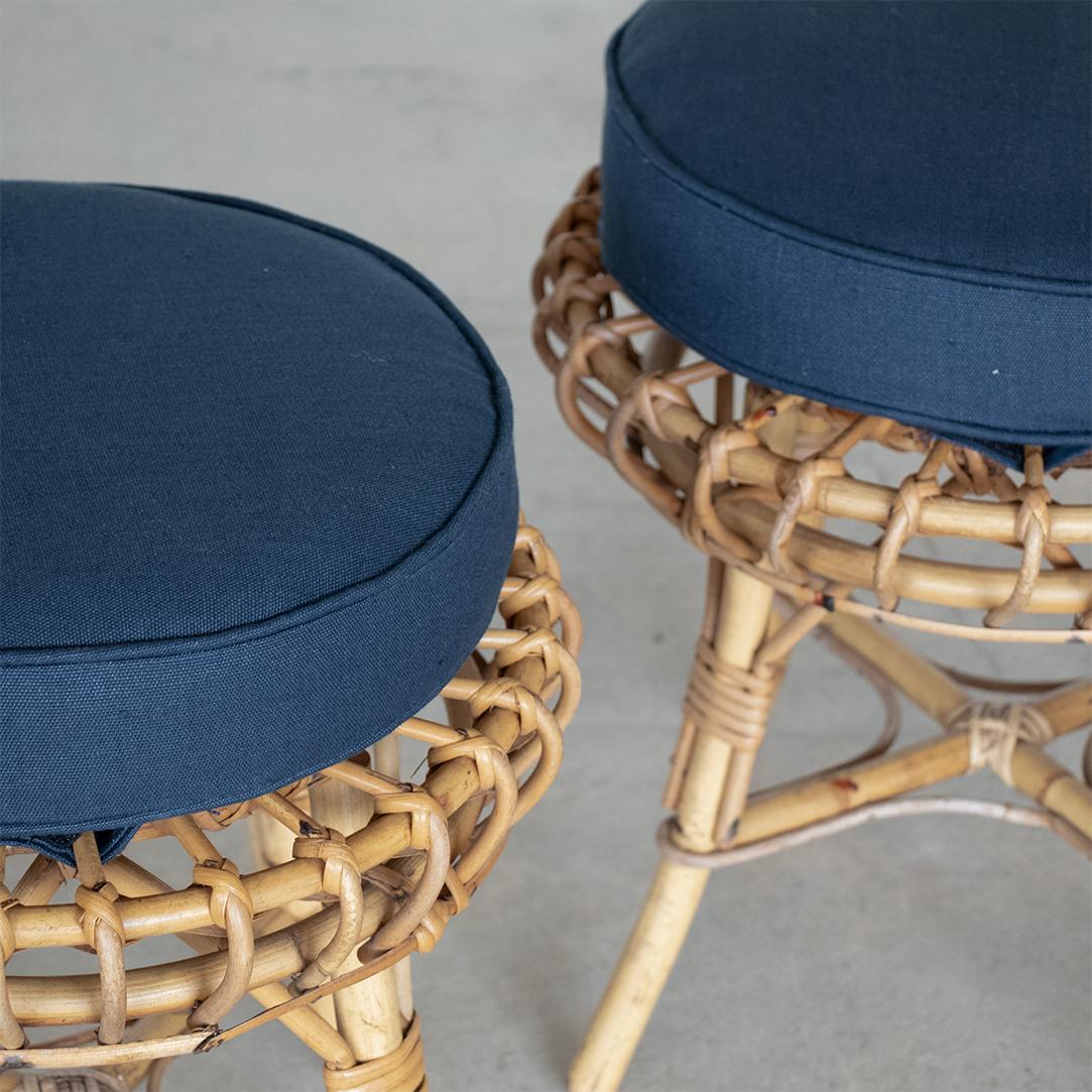 Pair of Rattan Stools in the Style of Franco Albini 1