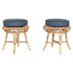 Pair of Rattan Stools in the Style of Franco Albini
