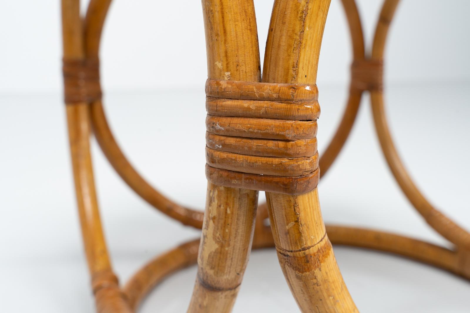 Spanish Pair of Rattan Stools Made in Spain 1950 For Sale